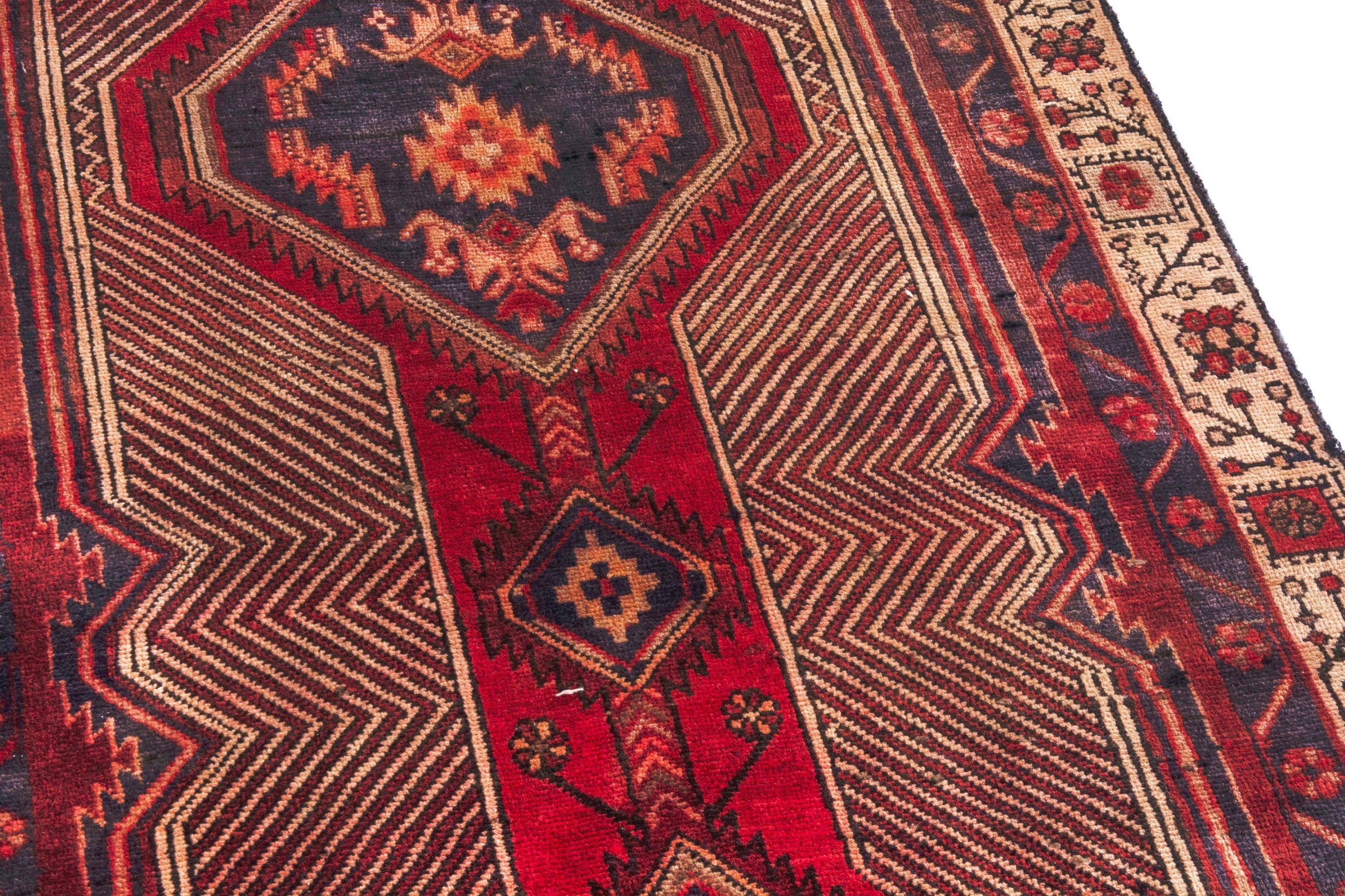Persian Ardabil runner rug in deep red and antique gold, view 11 of 25