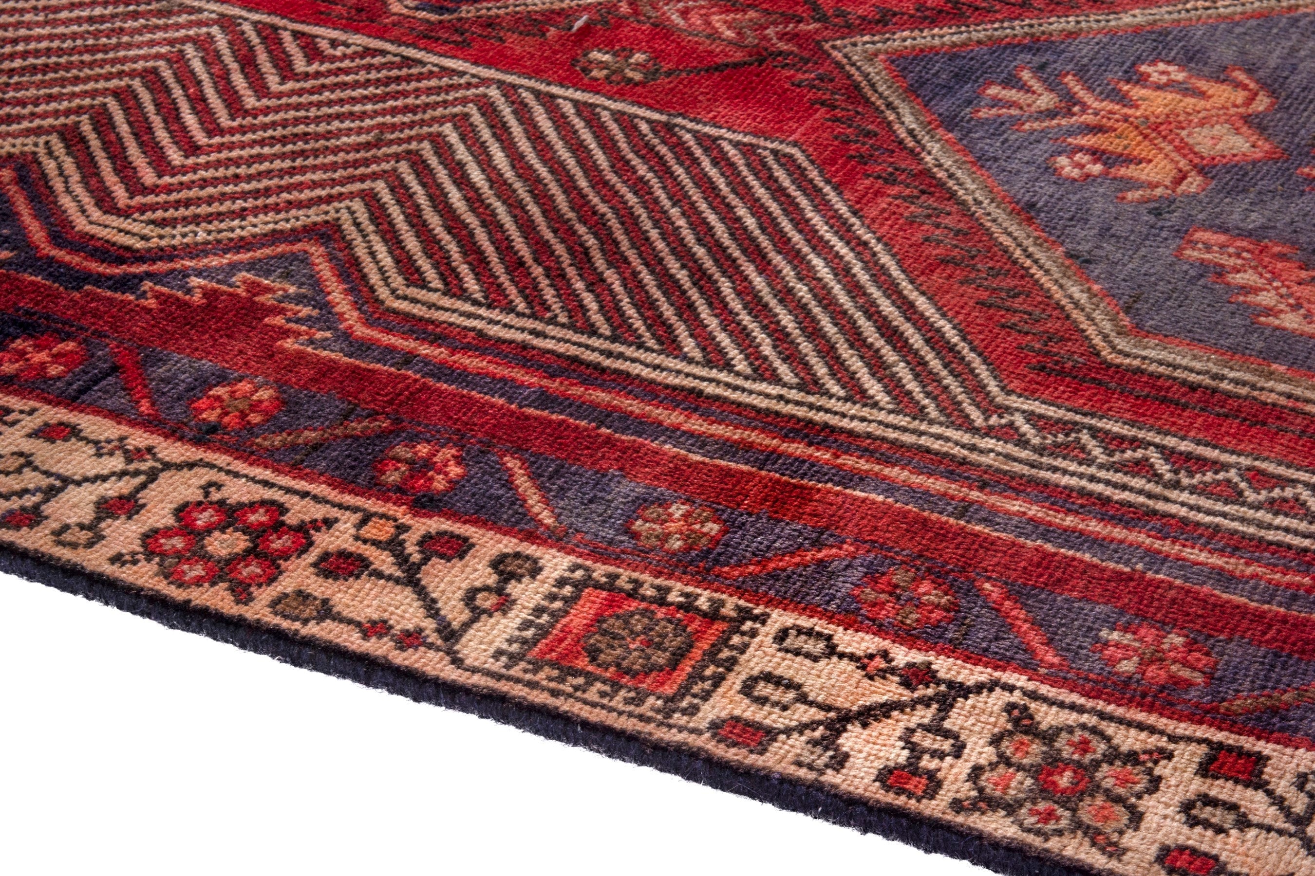 Persian Ardabil runner rug in deep red and antique gold, view 5 of 25