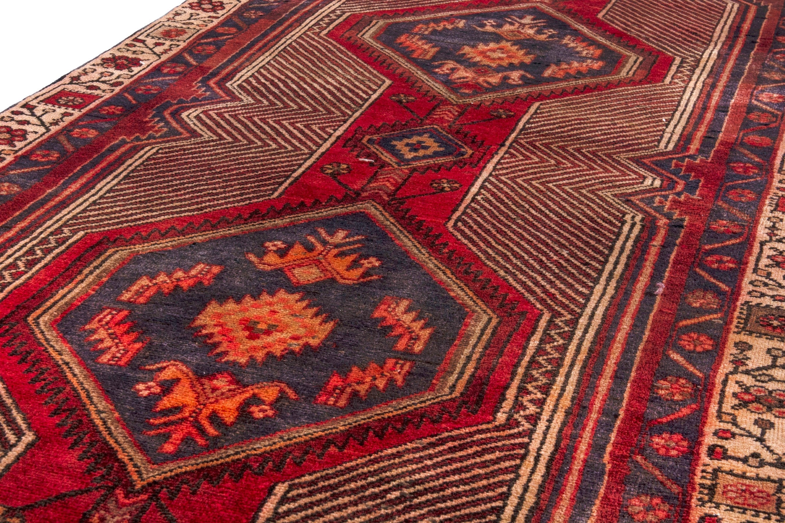 Persian Ardabil runner rug in deep red and antique gold, view 8 of 25