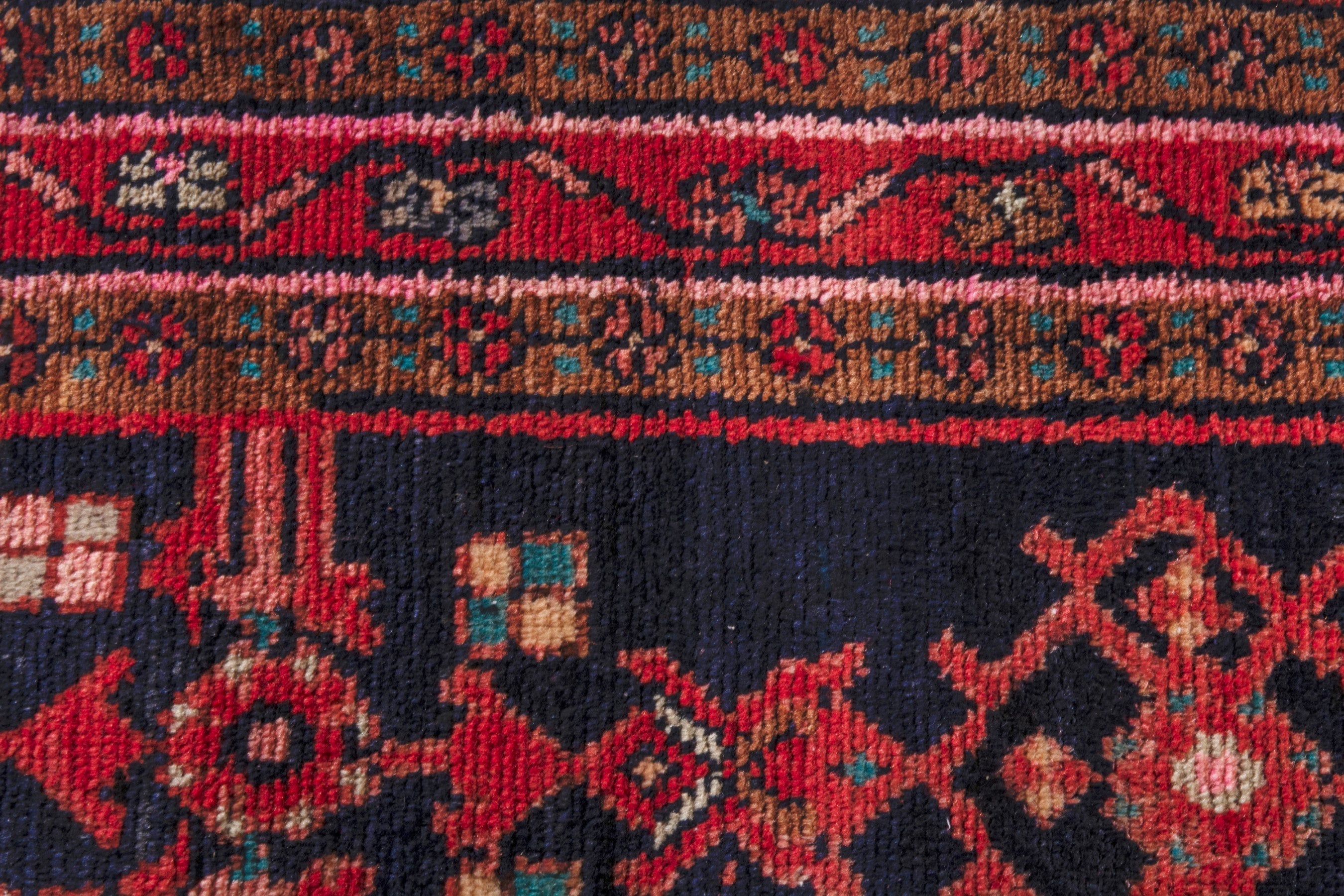 Persian Hamedan runner rug in navy and deep red, view 12 of 26