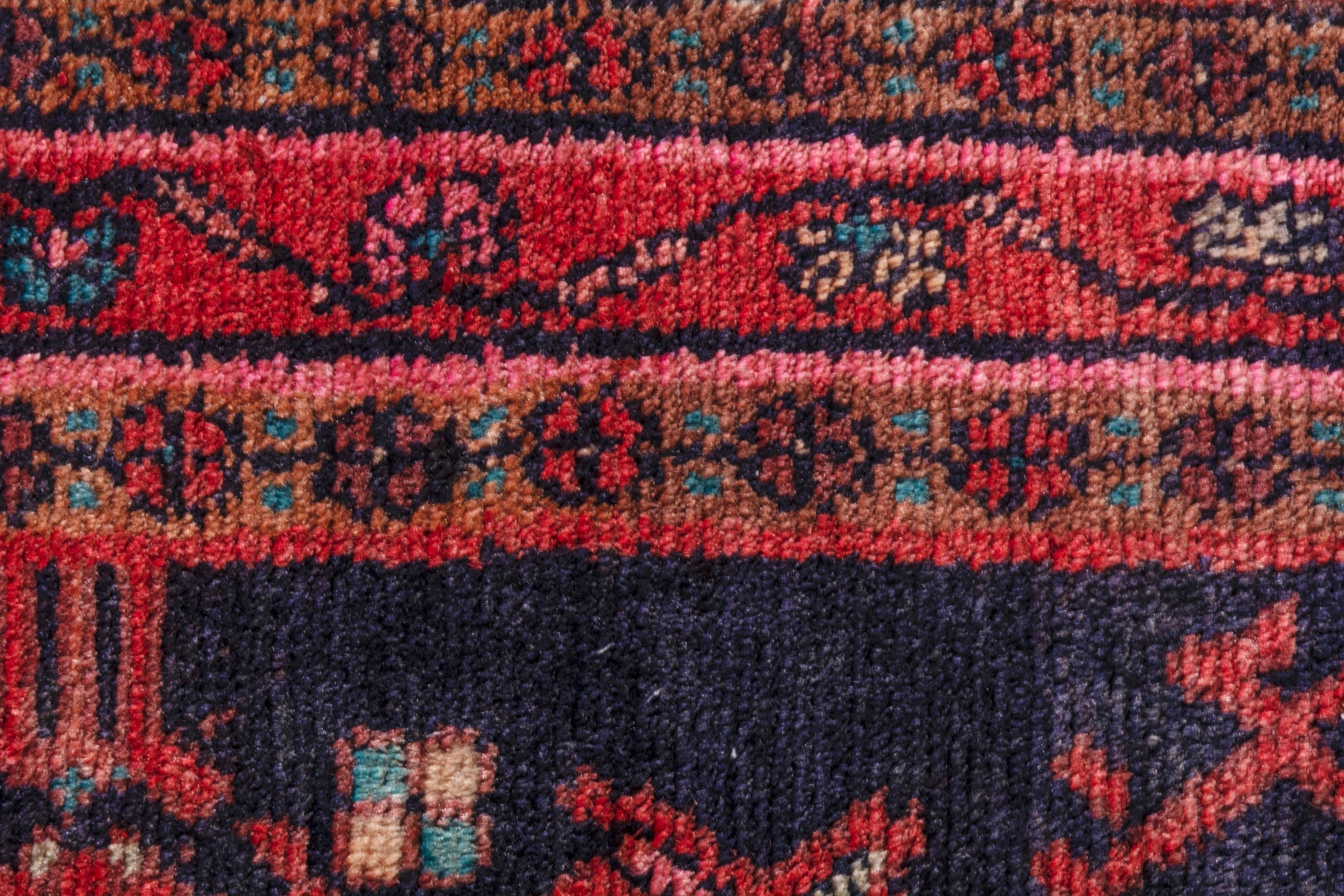 Persian Hamedan runner rug in navy and deep red, view 15 of 26