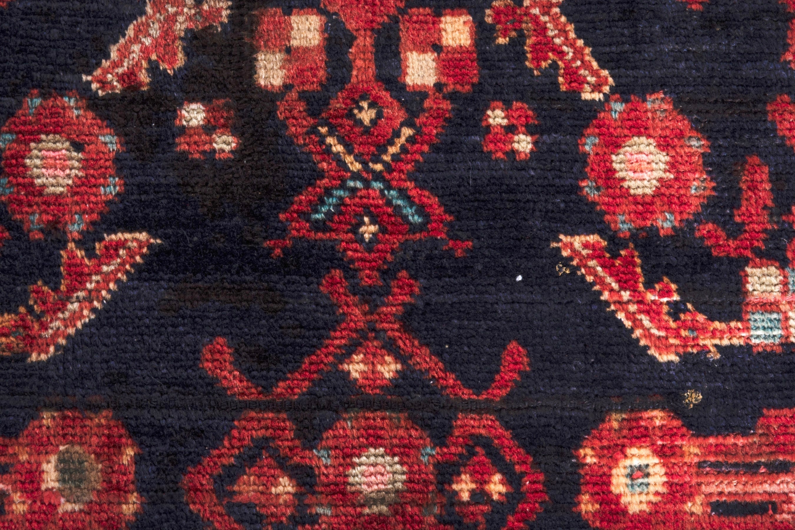 Persian Hamedan runner rug in navy and deep red, view 16 of 26