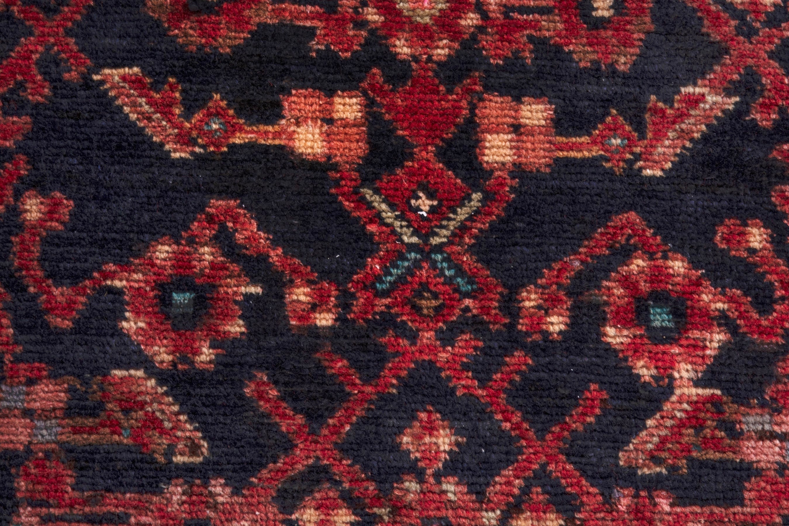 Persian Hamedan runner rug in navy and deep red, view 17 of 26