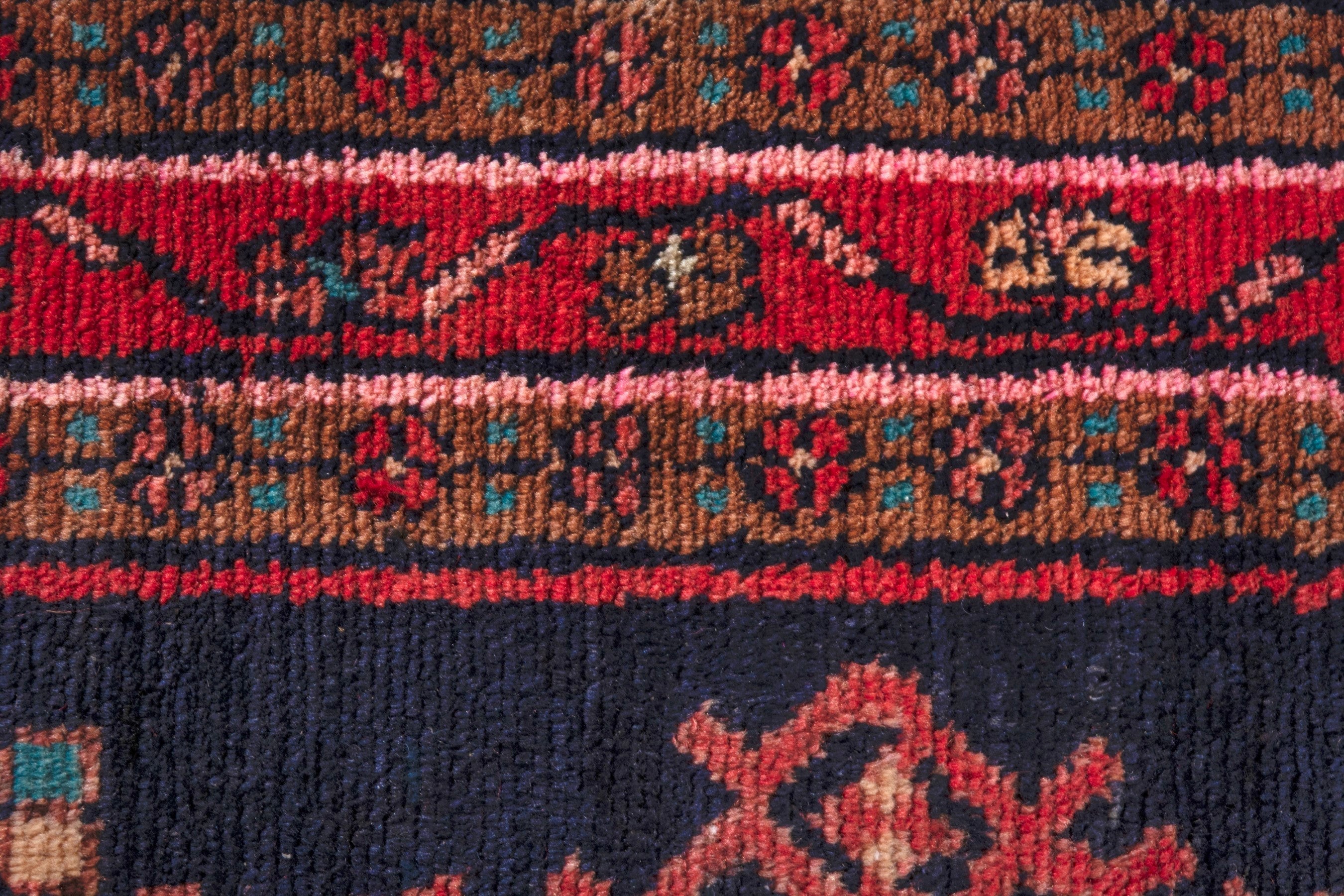 Persian Hamedan runner rug in navy and deep red, view 18 of 26