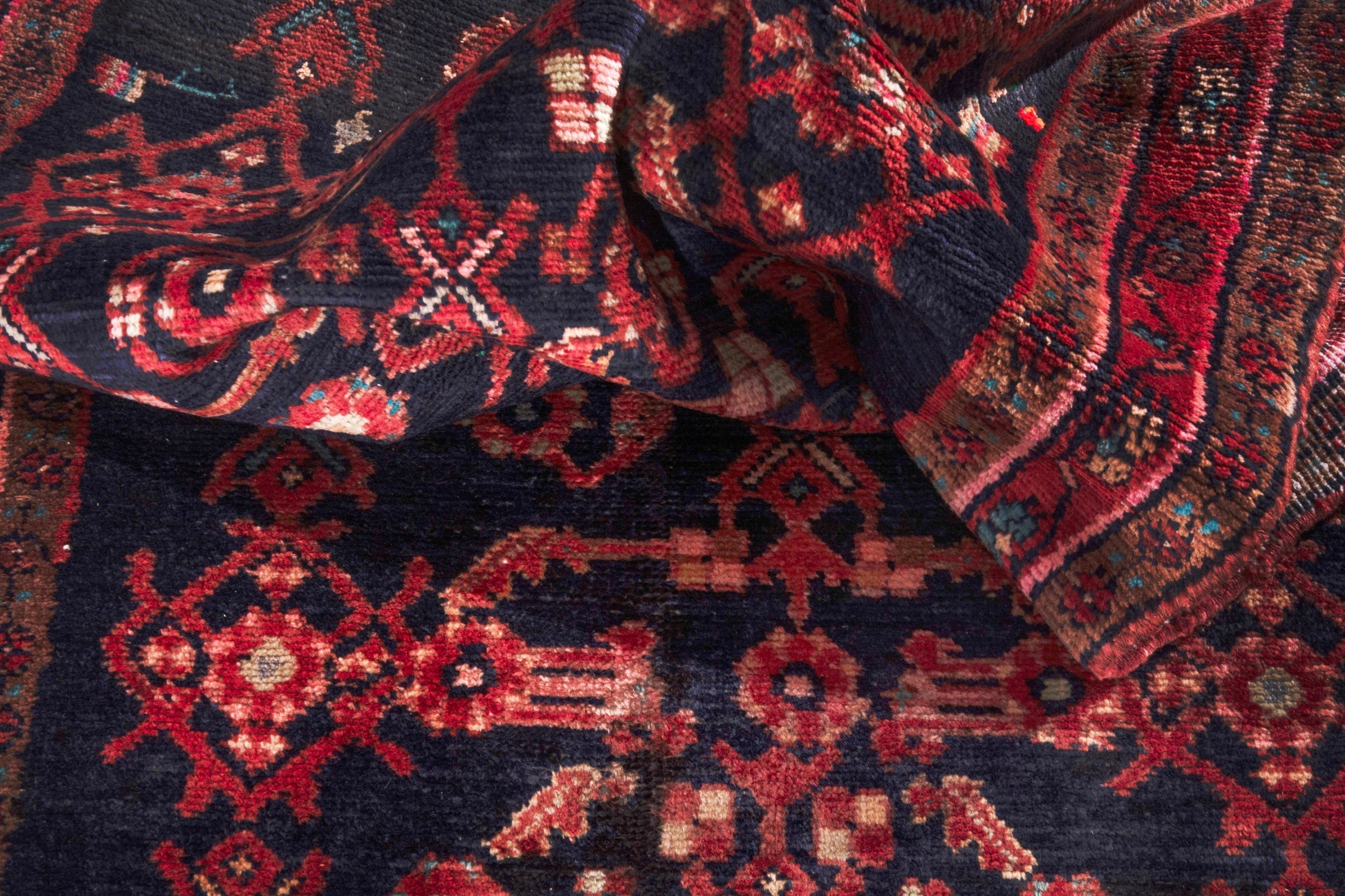Persian Hamedan runner rug in navy and deep red, view 20 of 26