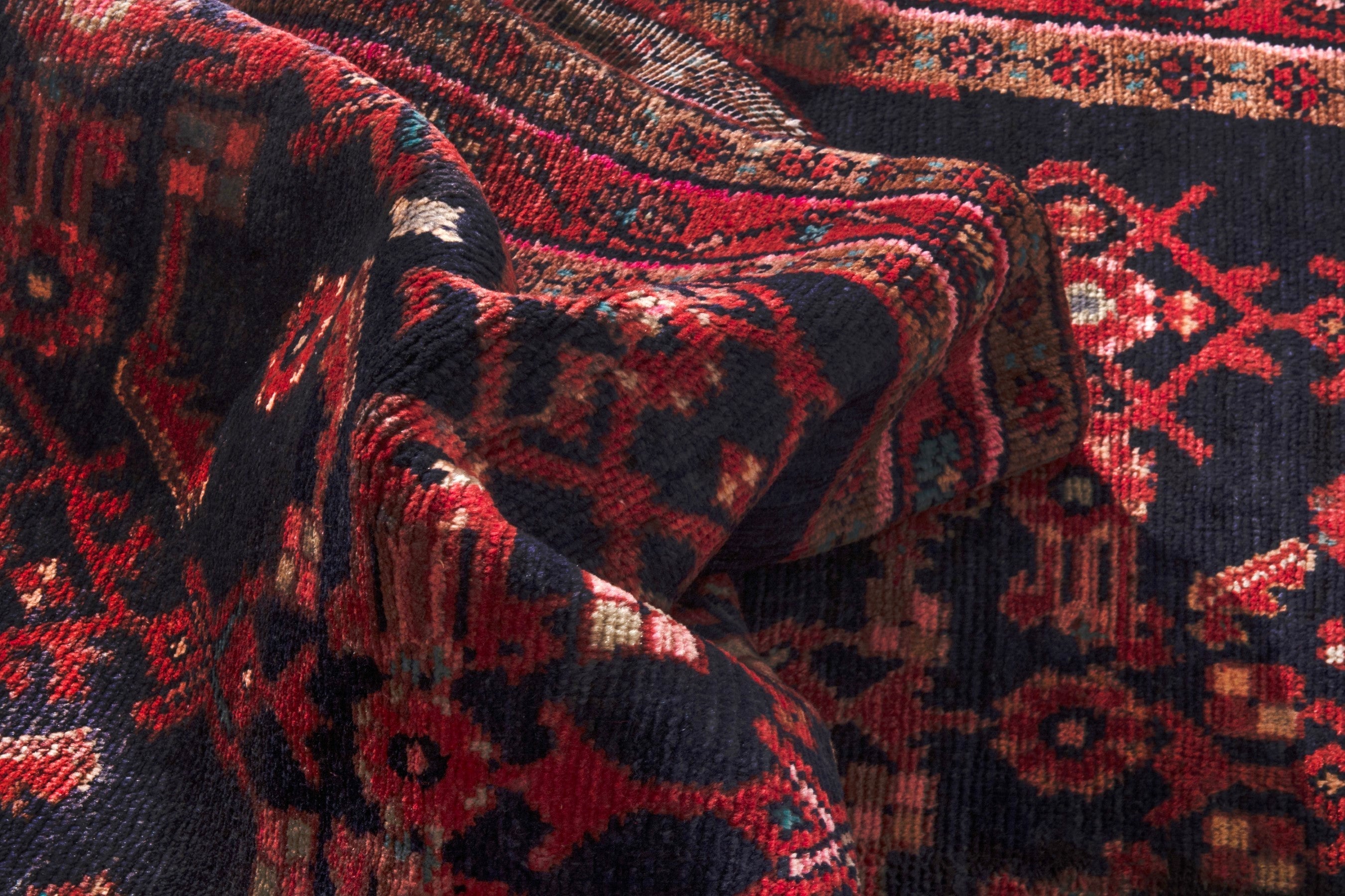 Persian Hamedan runner rug in navy and deep red, view 22 of 26
