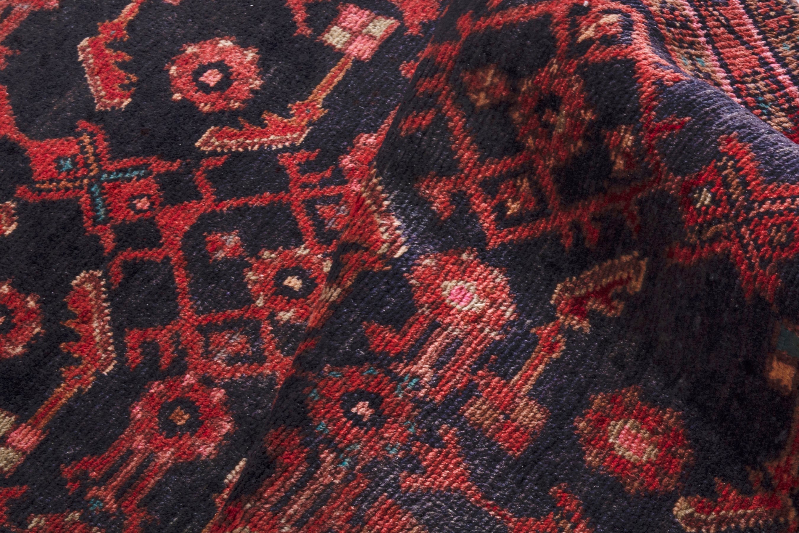 Persian Hamedan runner rug in navy and deep red, view 23 of 26