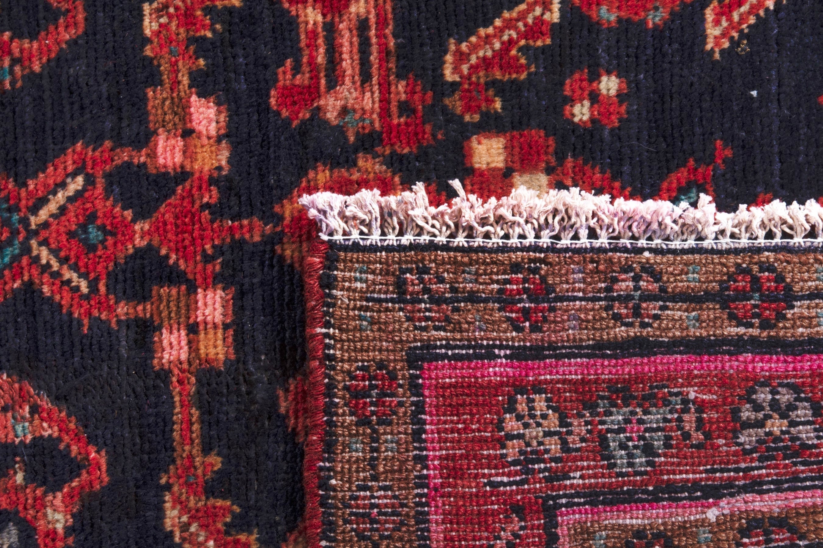 Persian Hamedan runner rug in navy and deep red, view 26 of 26