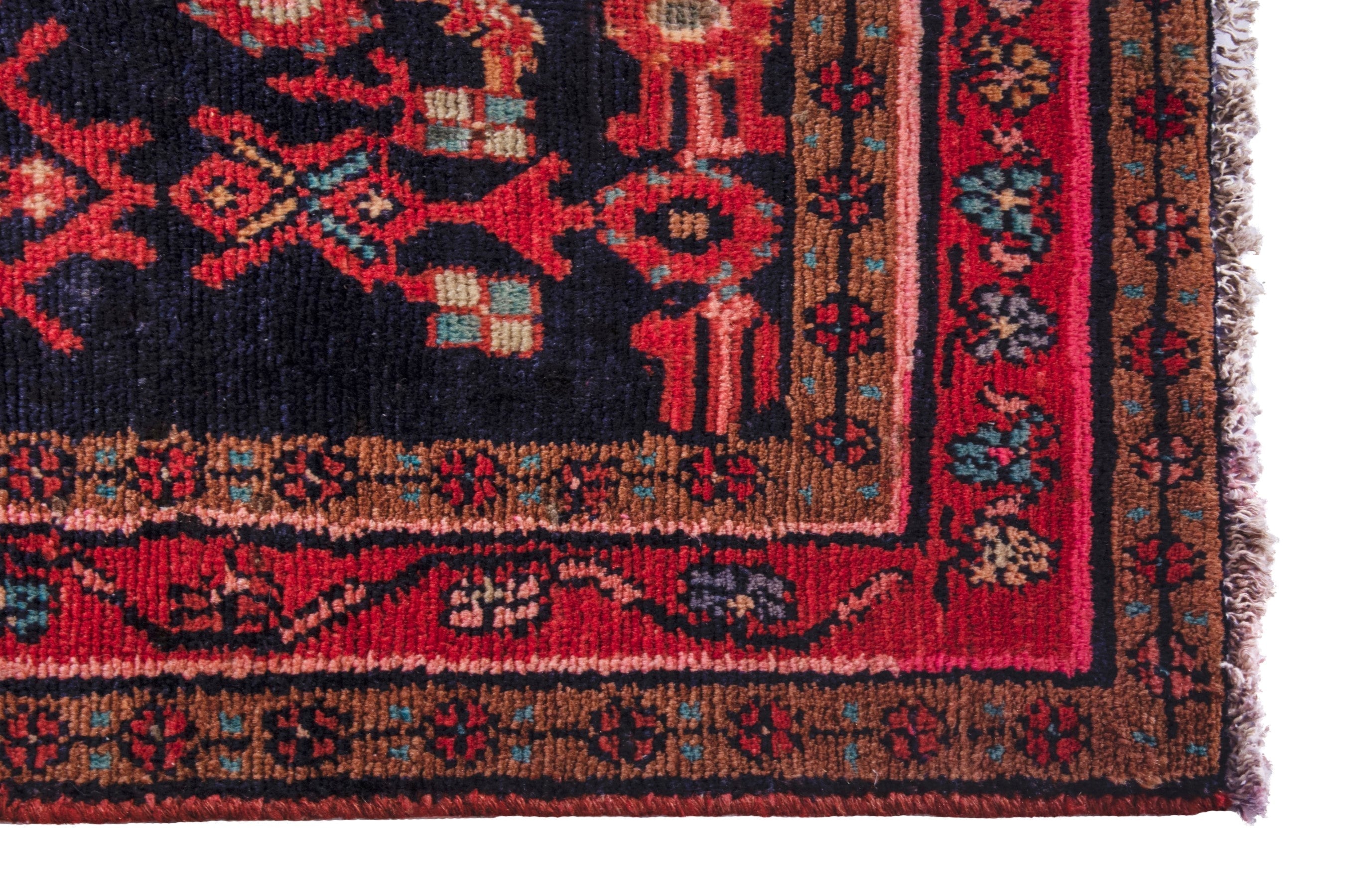 Persian Hamedan runner rug in navy and deep red, view 10 of 26