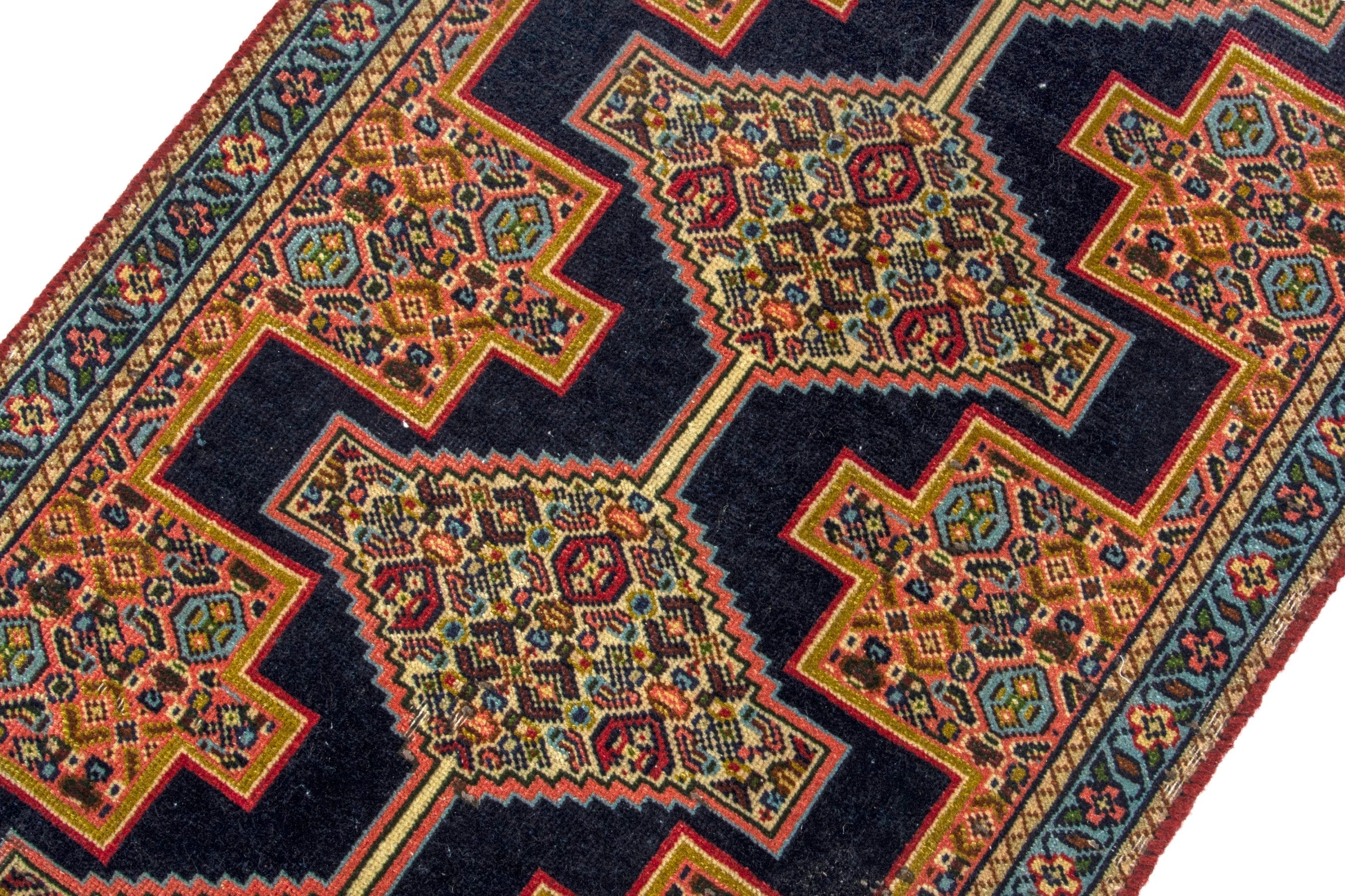 Persian Sanandaj runner rug in black and terracotta, view 7 of 20