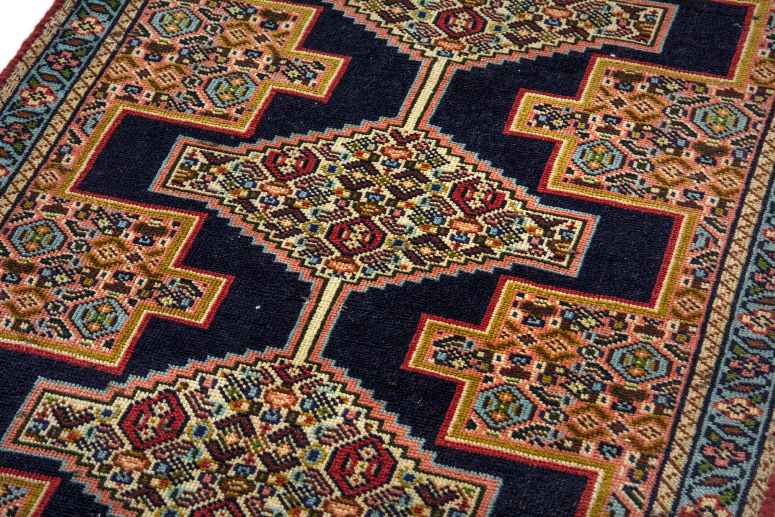Persian Sanandaj runner rug in black and terracotta, view 9 of 20