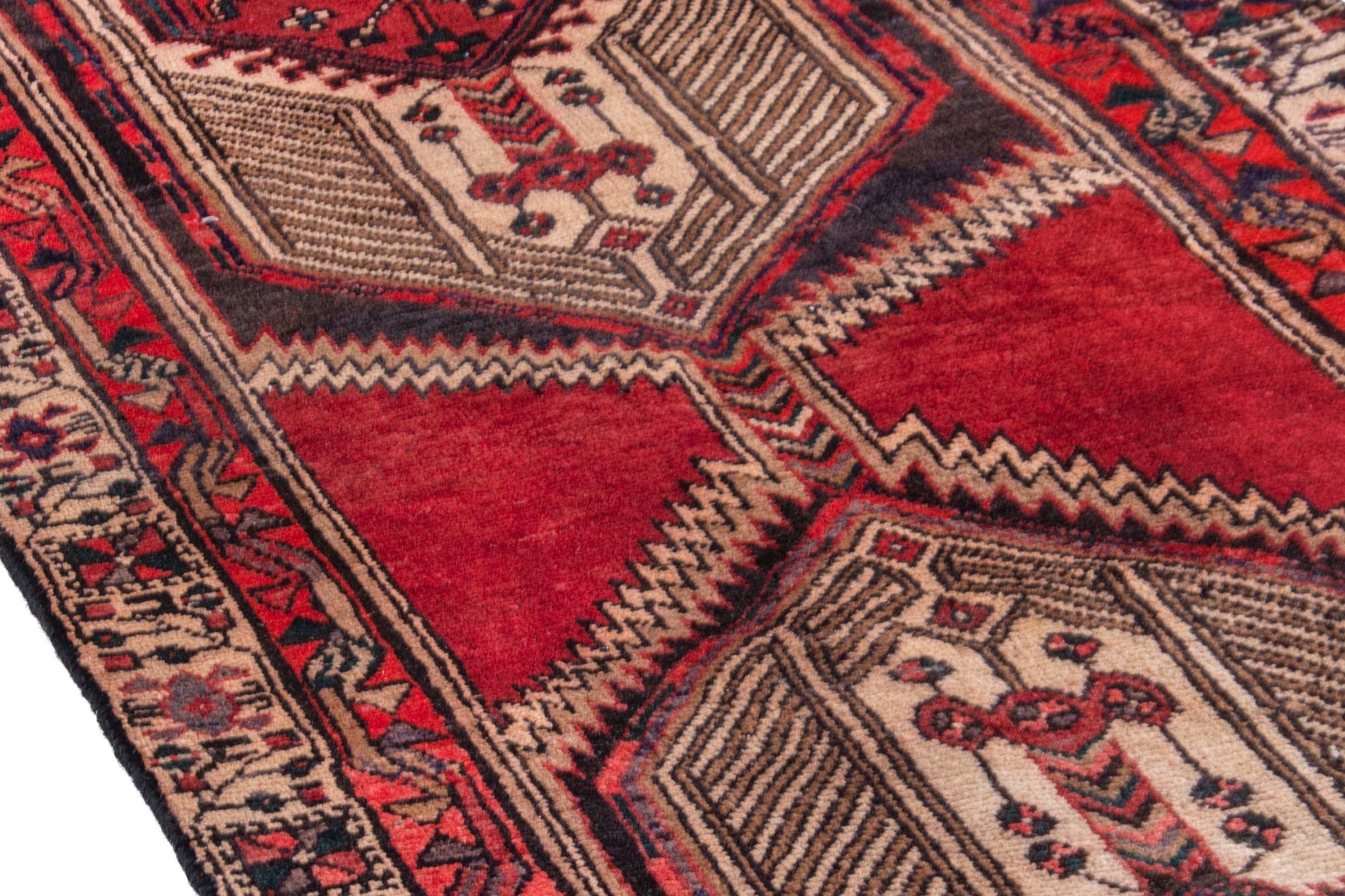 Persian Ardabil runner rug in deep red and cream, view 6 of 22