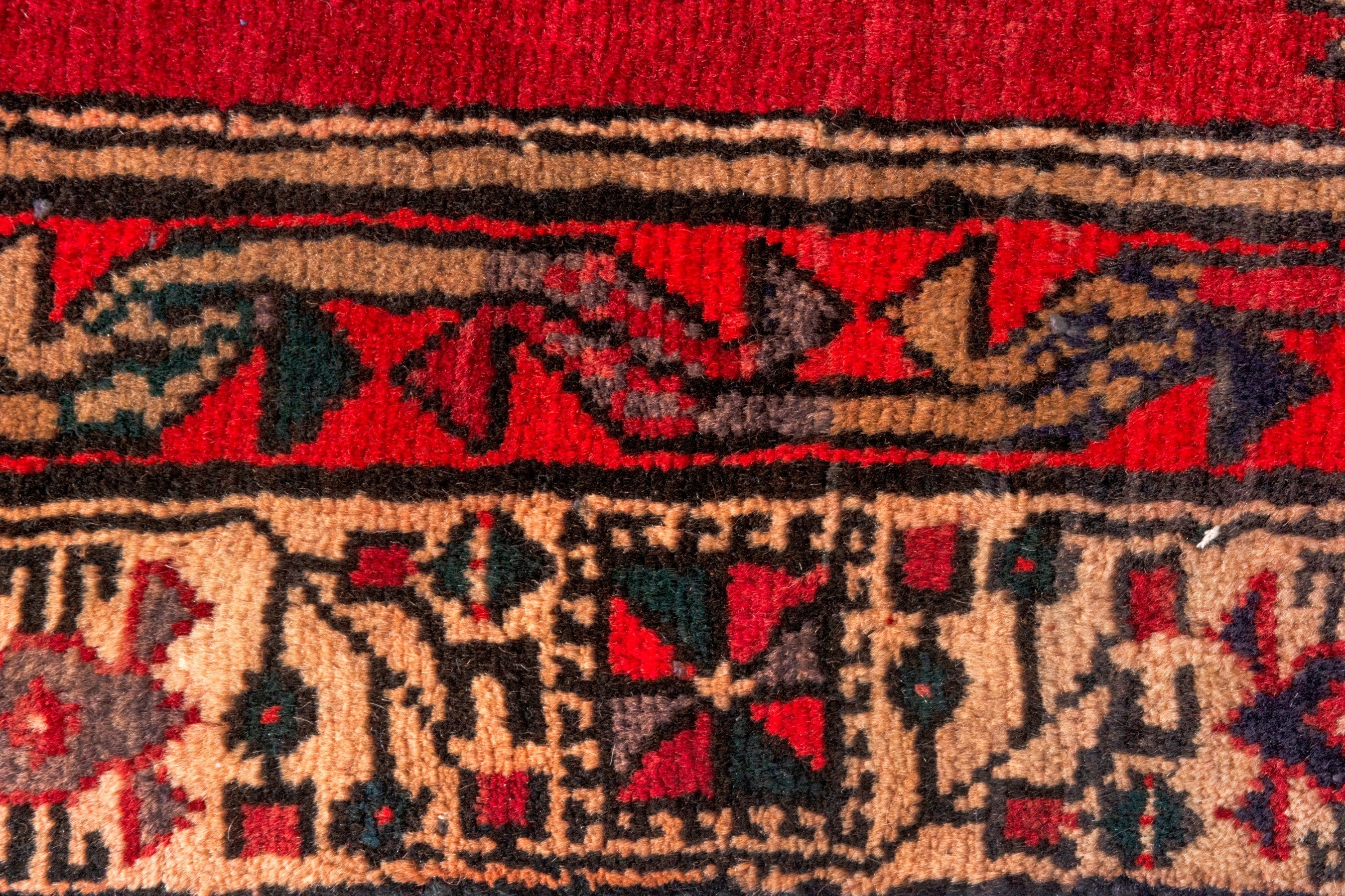 Persian Ardabil runner rug in deep red and cream, view 17 of 22