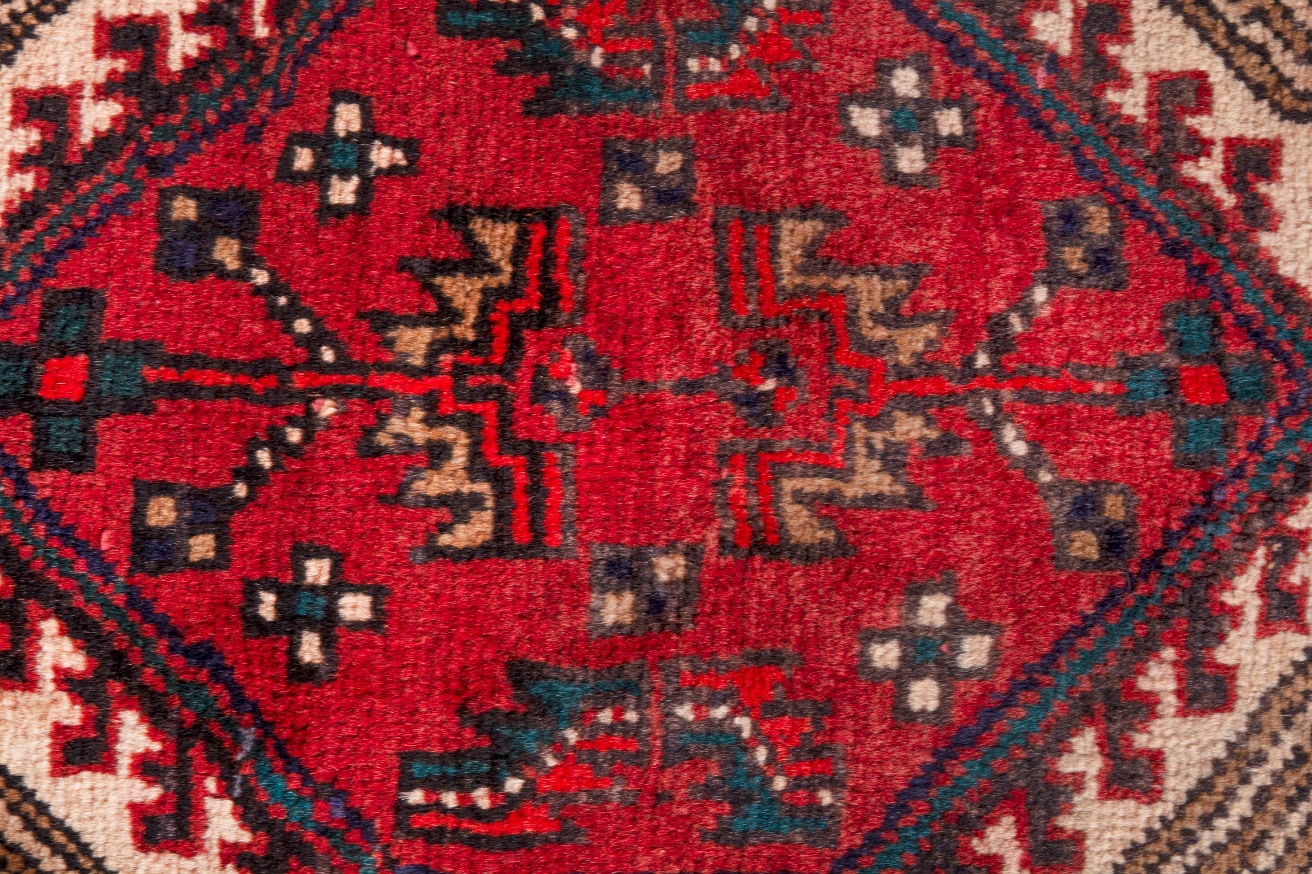 Persian Ardabil runner rug in deep red and cream, view 18 of 22