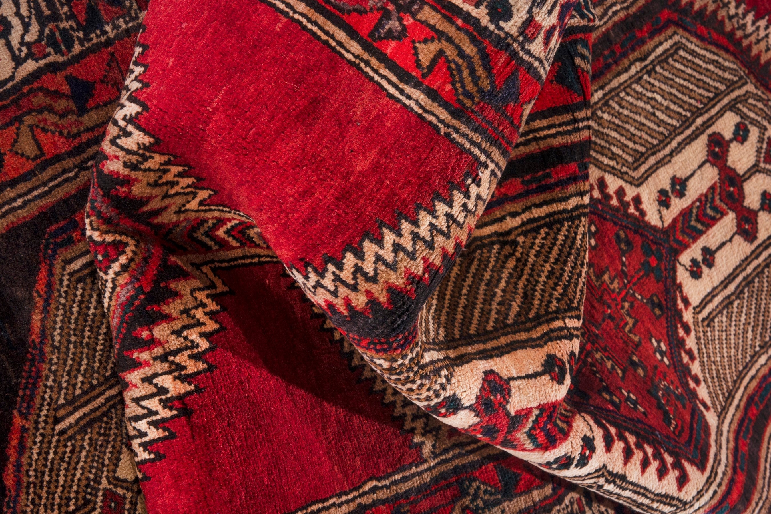 Persian Ardabil runner rug in deep red and cream, view 19 of 22