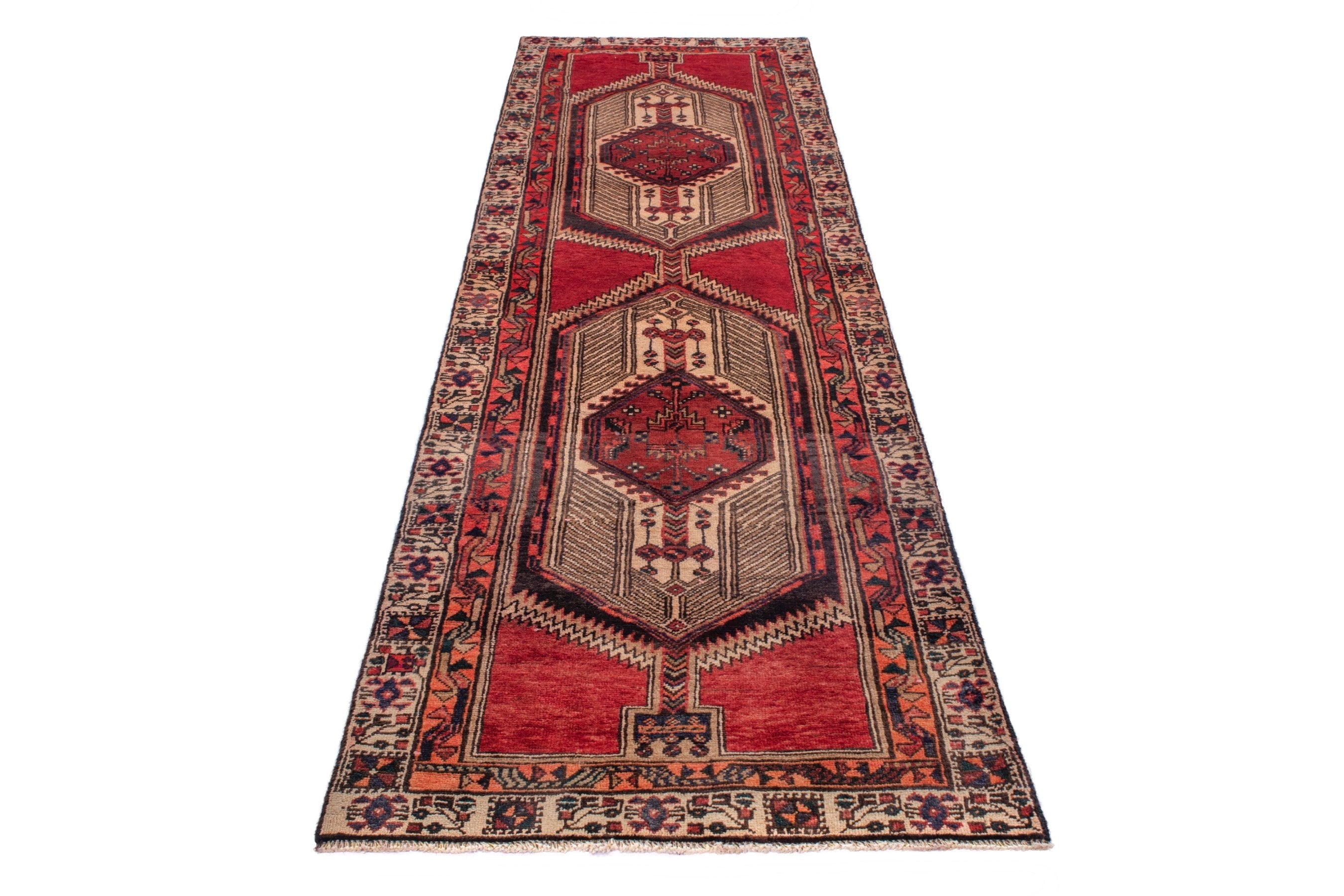 Persian Ardabil runner rug in deep red and cream, view 3 of 22
