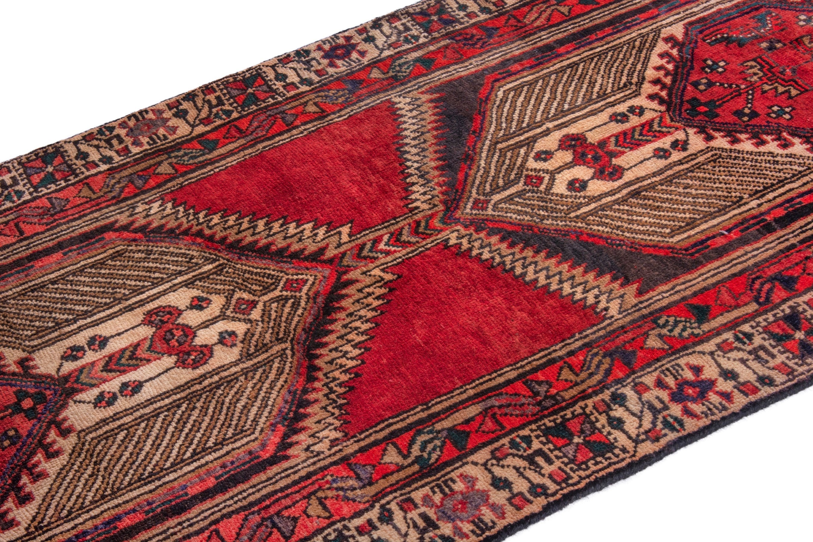 Persian Ardabil runner rug in deep red and cream, view 5 of 22