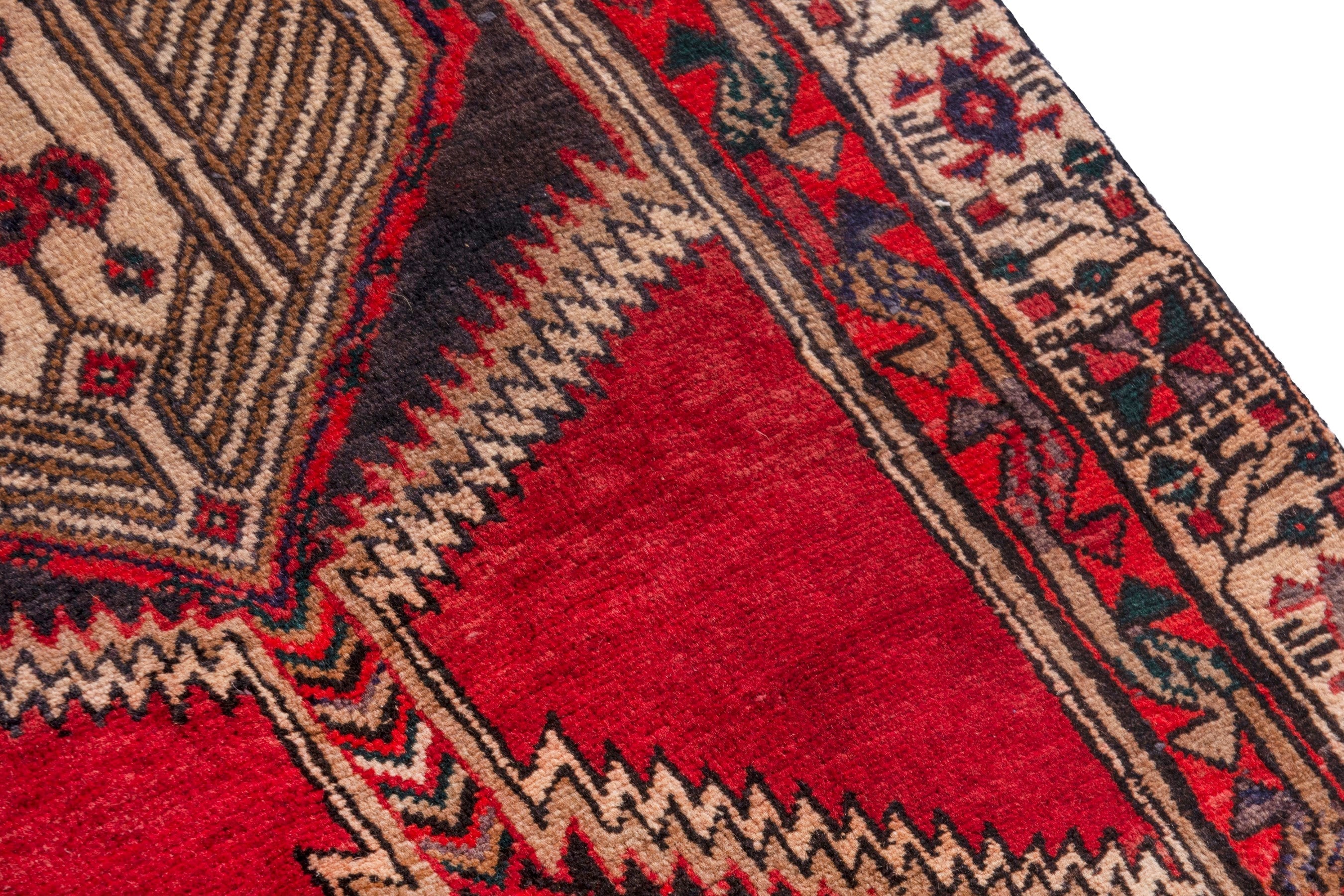 Persian Ardabil runner rug in deep red and cream, view 7 of 22