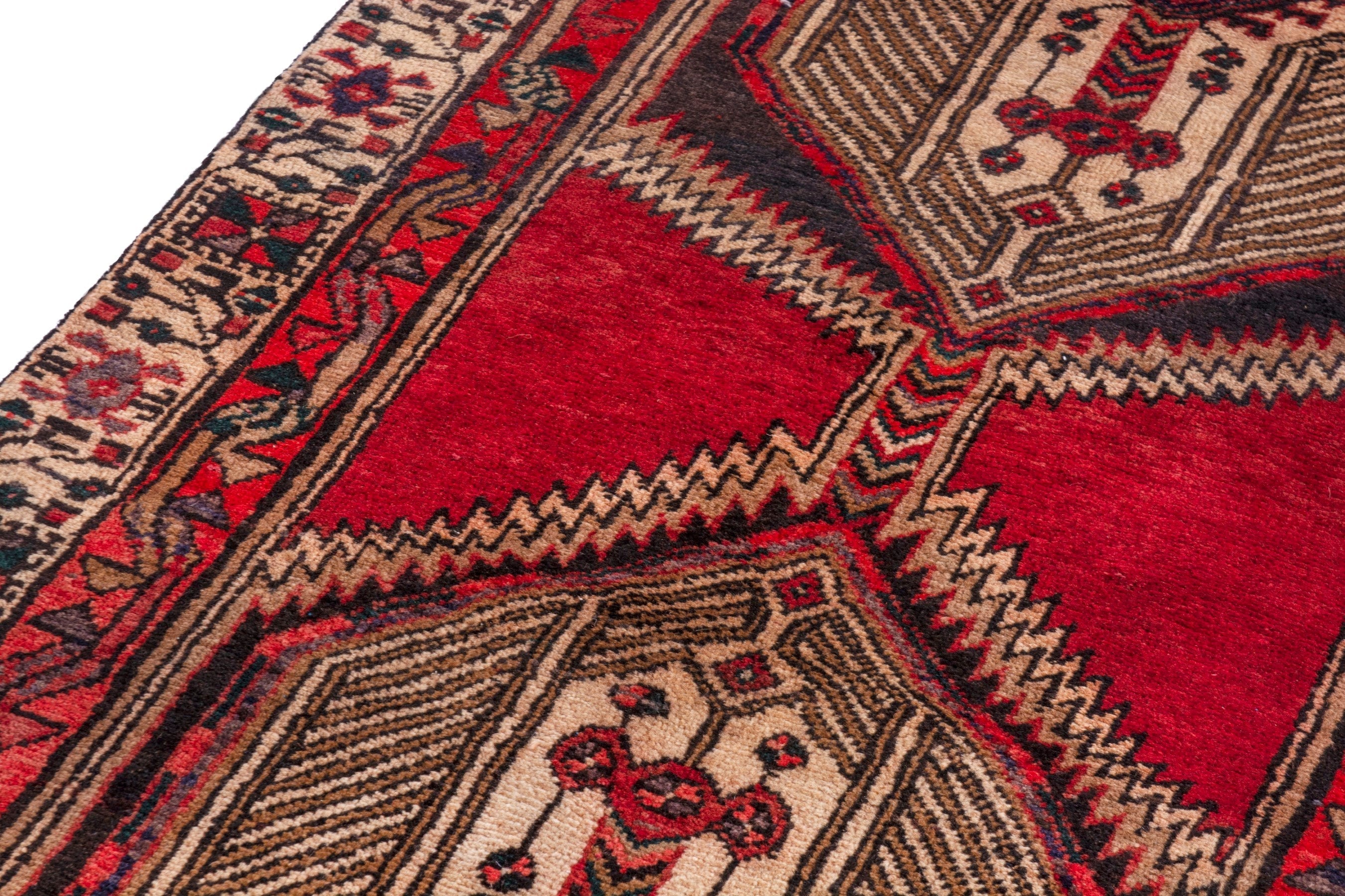 Persian Ardabil runner rug in deep red and cream, view 8 of 22