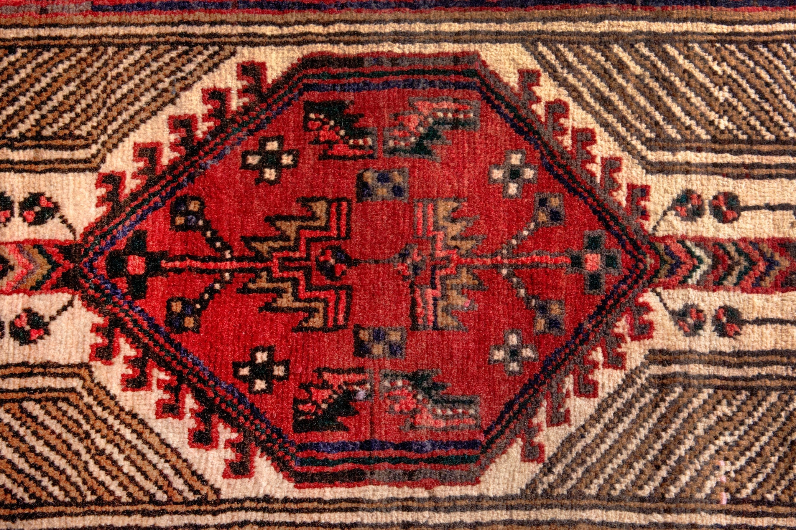Persian Ardabil runner rug in deep red and cream, view 10 of 22