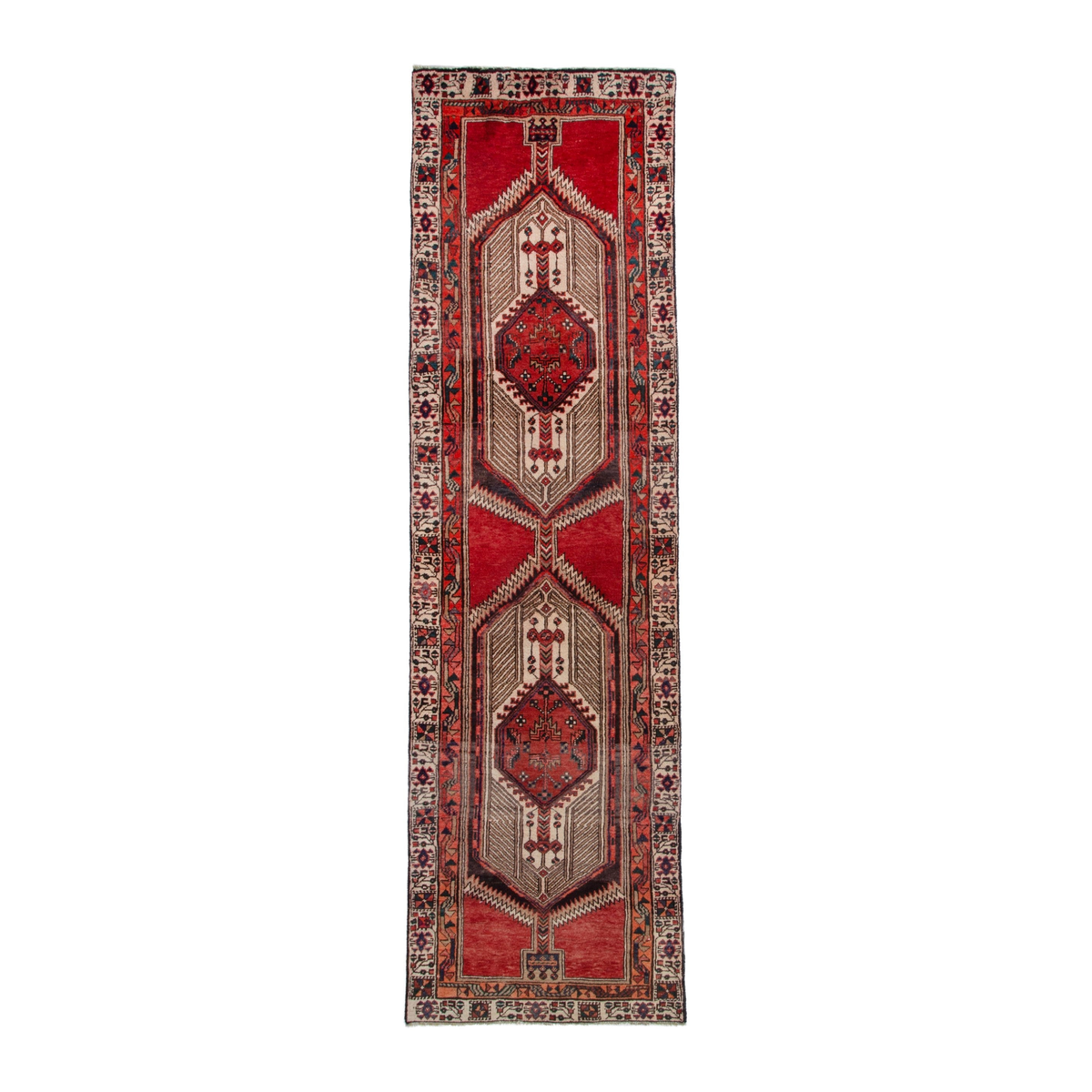 Persian Ardabil runner rug in deep red and cream, 2'11" x 10'6"
