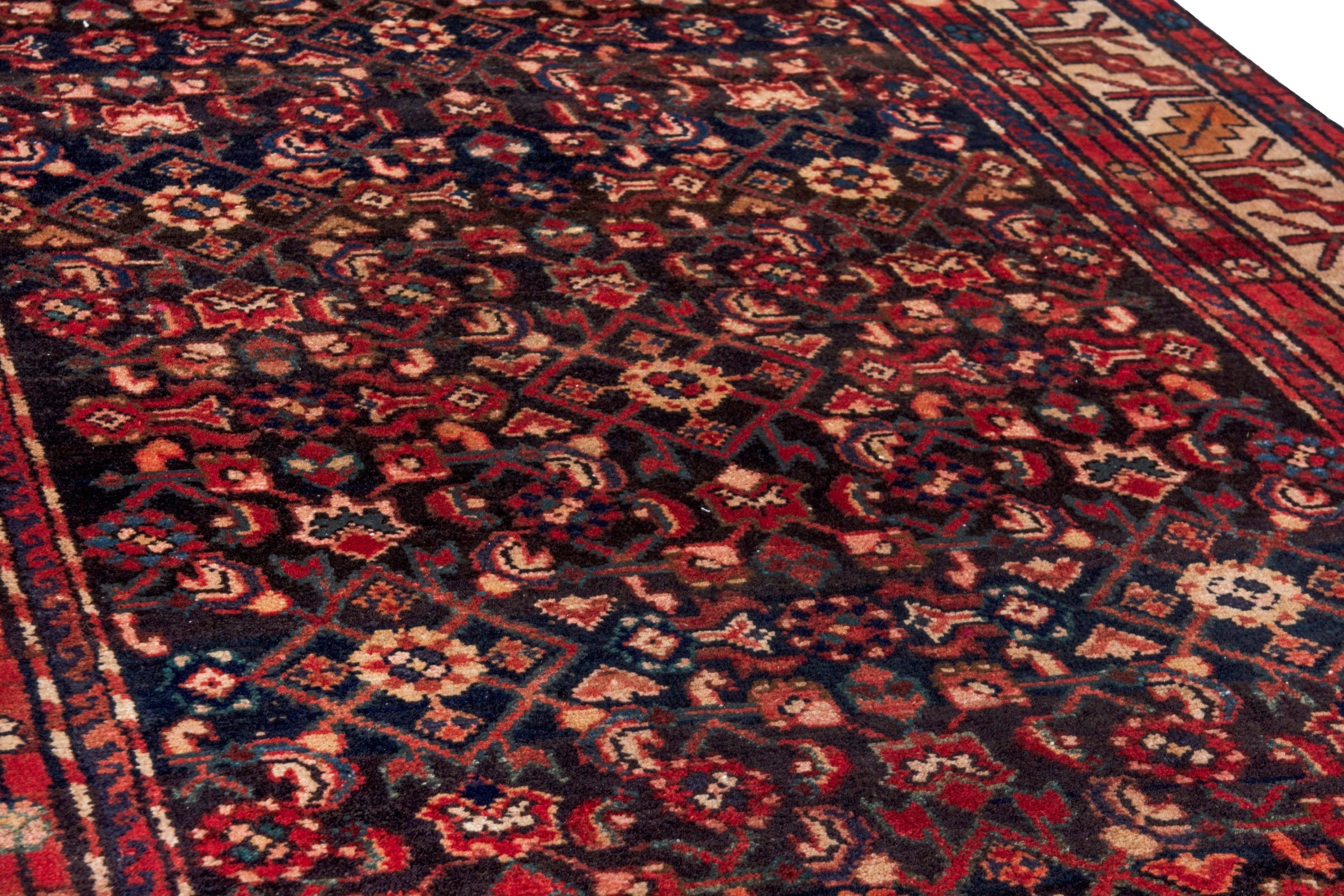 Persian Hamedan runner rug in burgundy and cream, view 10 of 21