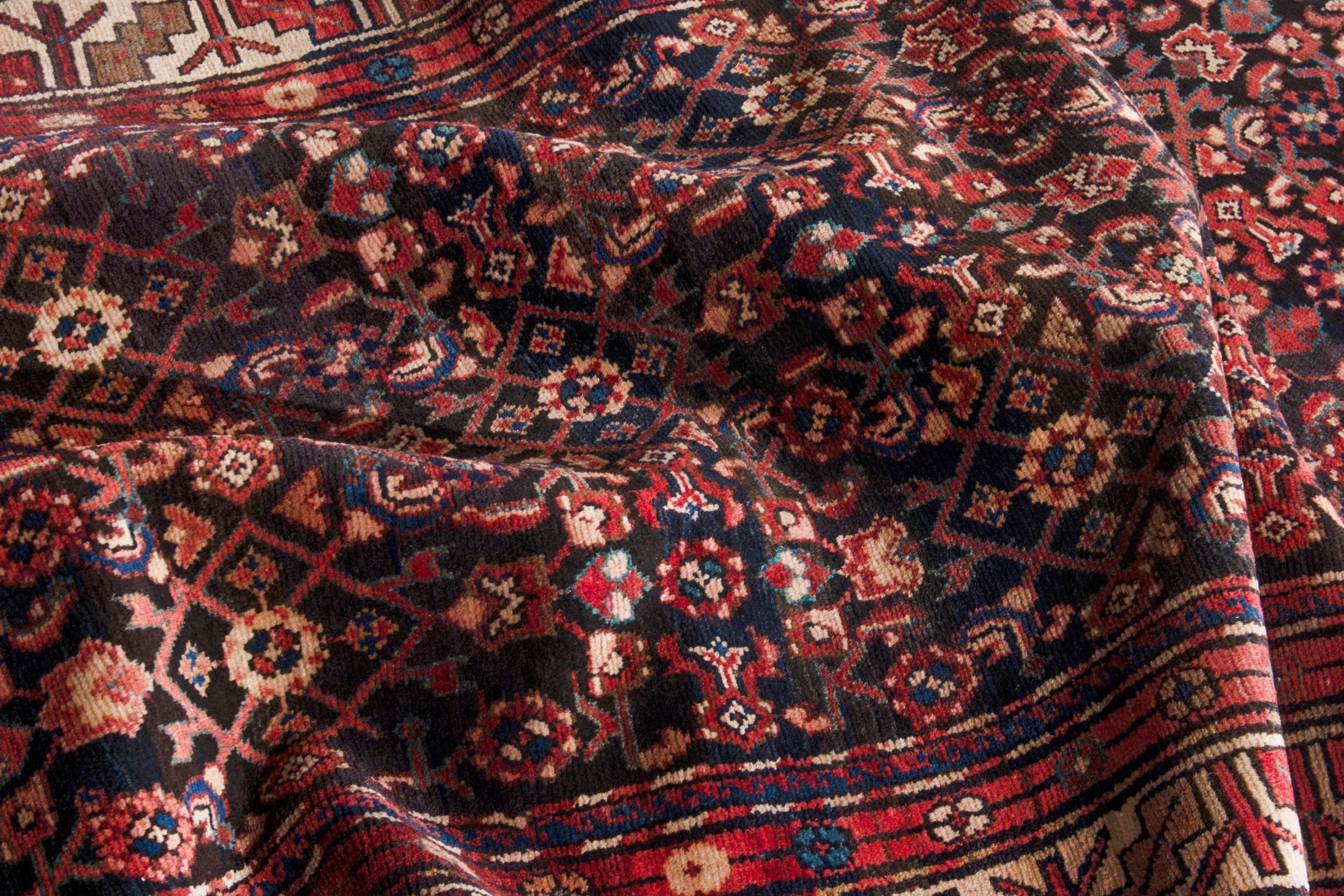 Persian Hamedan runner rug in burgundy and cream, view 17 of 21