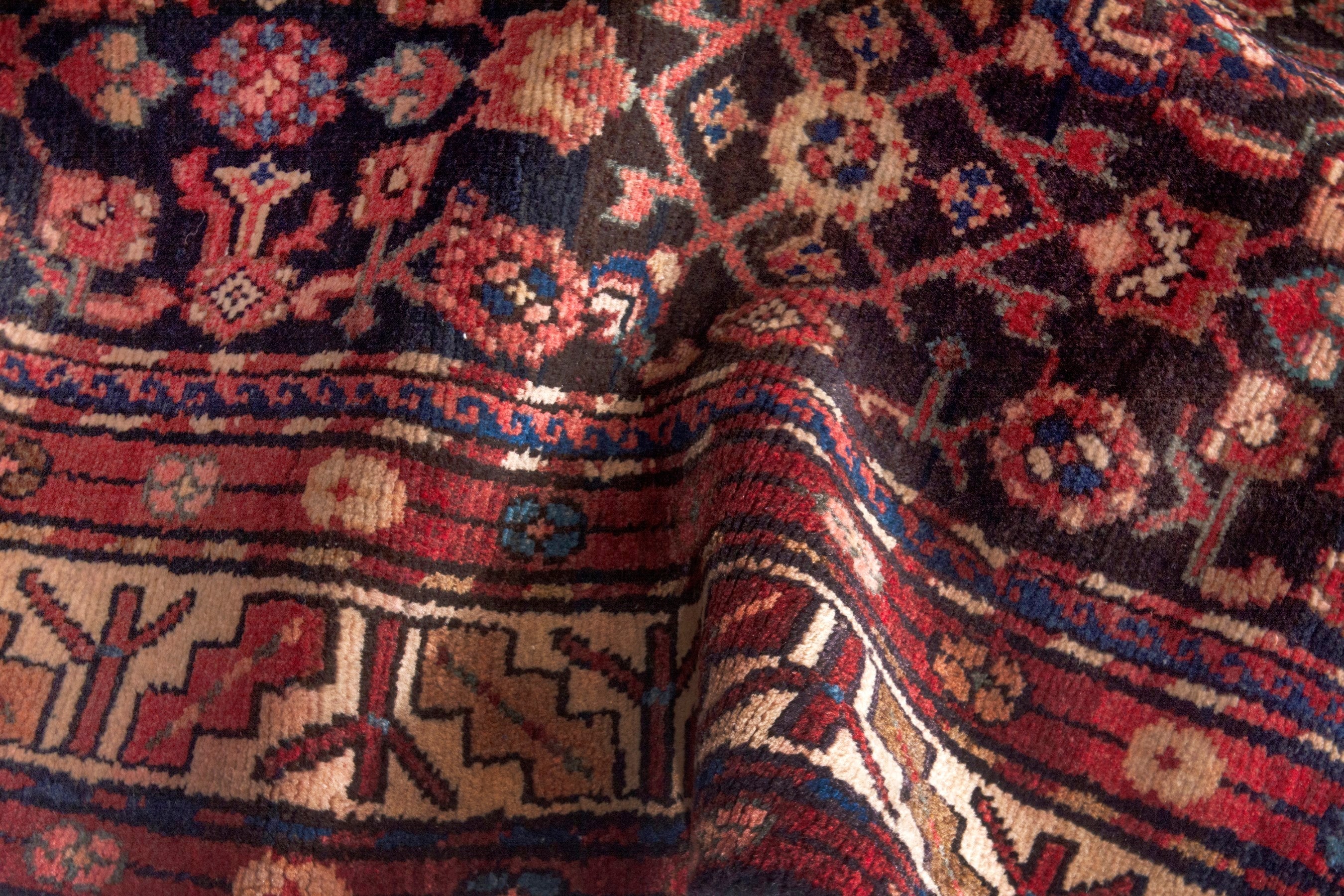 Persian Hamedan runner rug in burgundy and cream, view 20 of 21