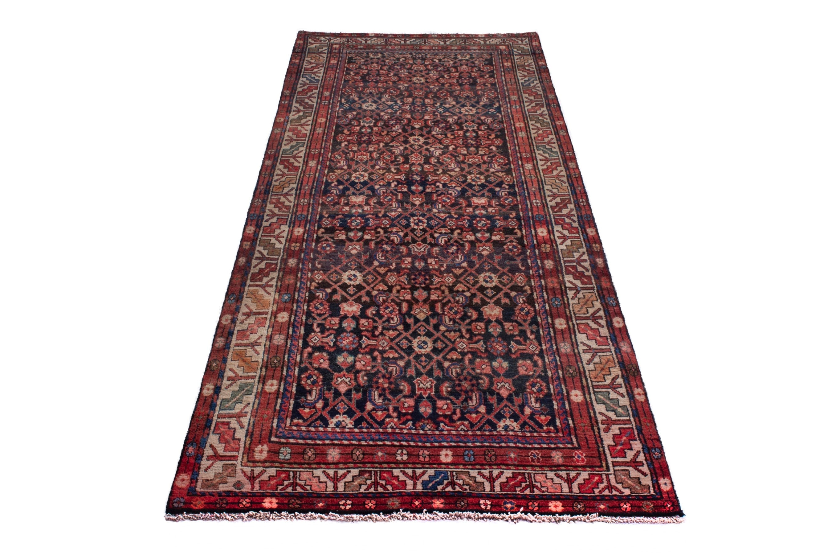 Persian Hamedan runner rug in burgundy and cream, view 2 of 21