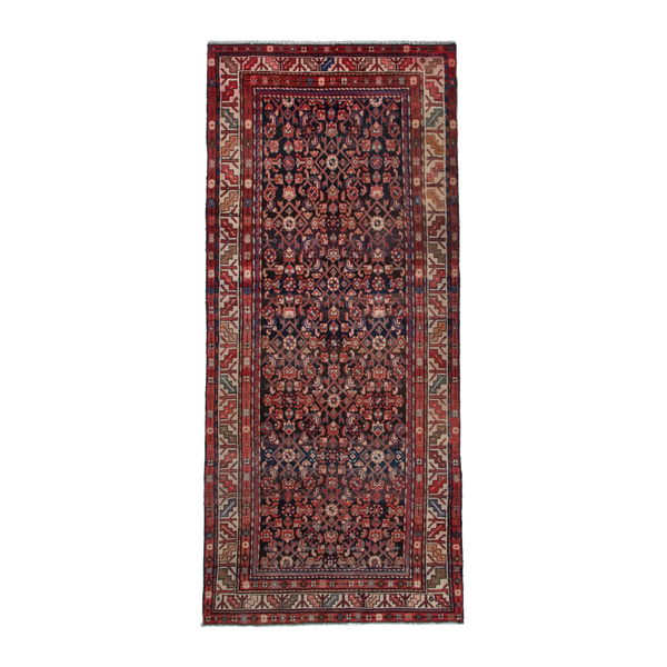 Persian Hamadan runner rug in burgundy and cream, 3'11" x 8'10"