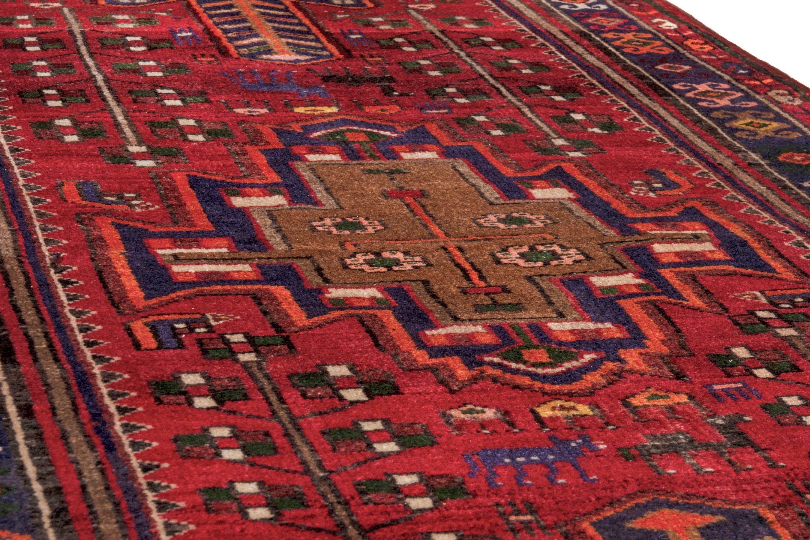Persian Hamedan runner rug in deep red and dark brown, view 8 of 23