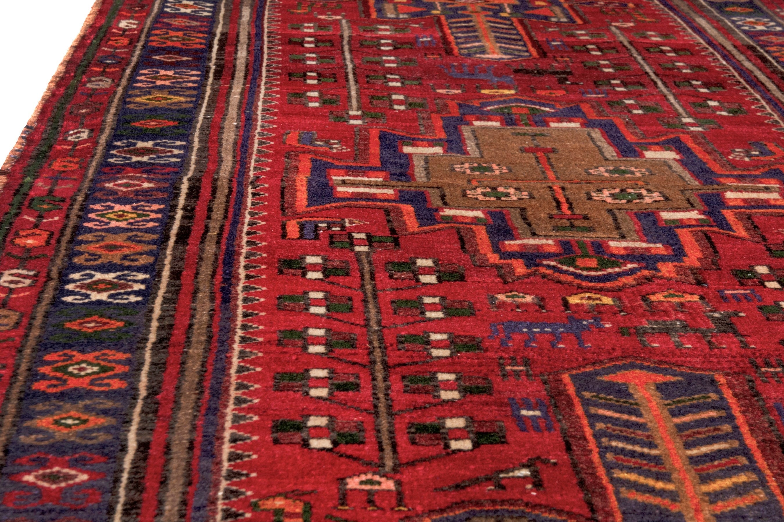 Persian Hamedan runner rug in deep red and dark brown, view 9 of 23