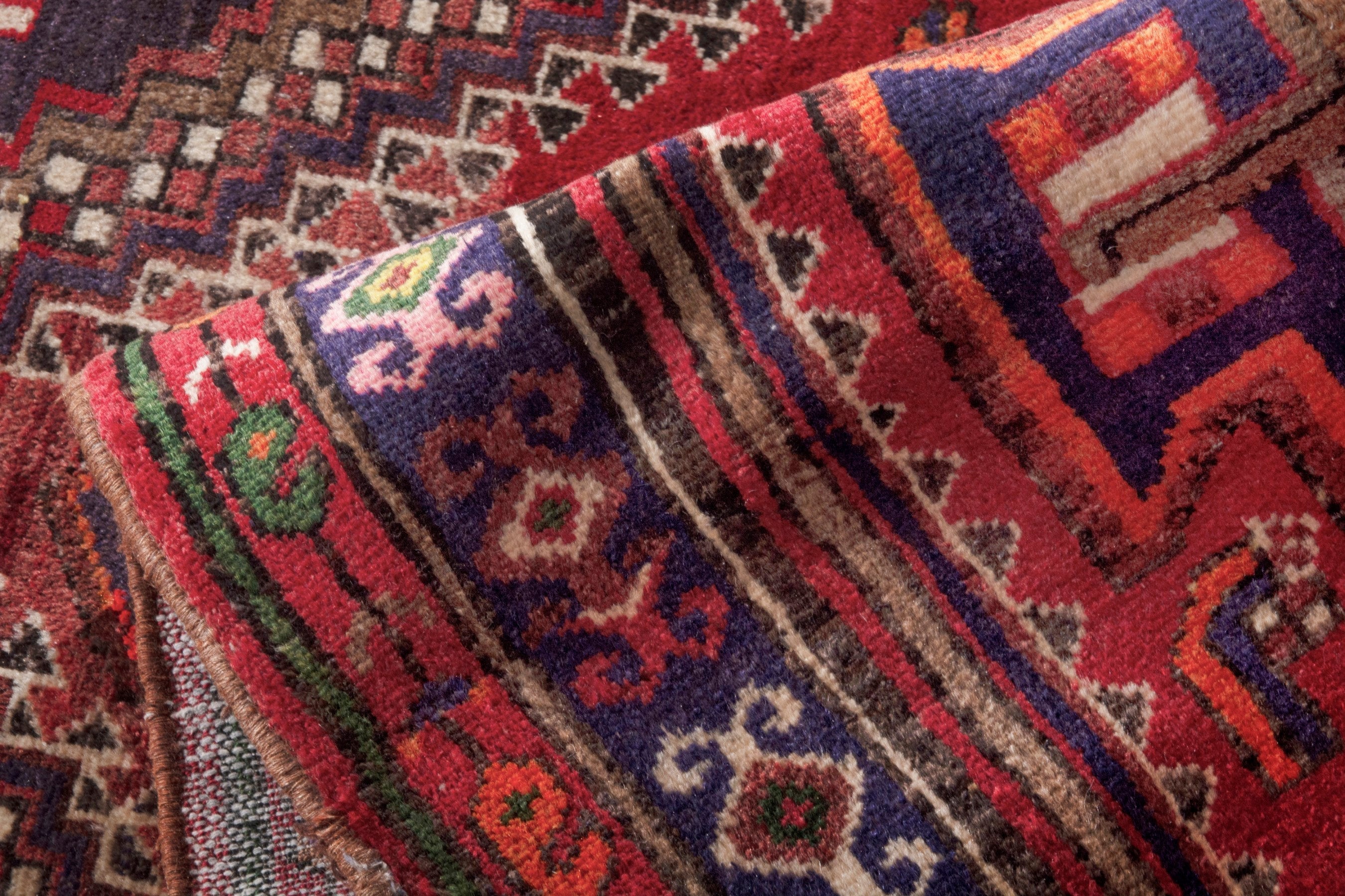 Persian Hamedan runner rug in deep red and dark brown, view 22 of 23