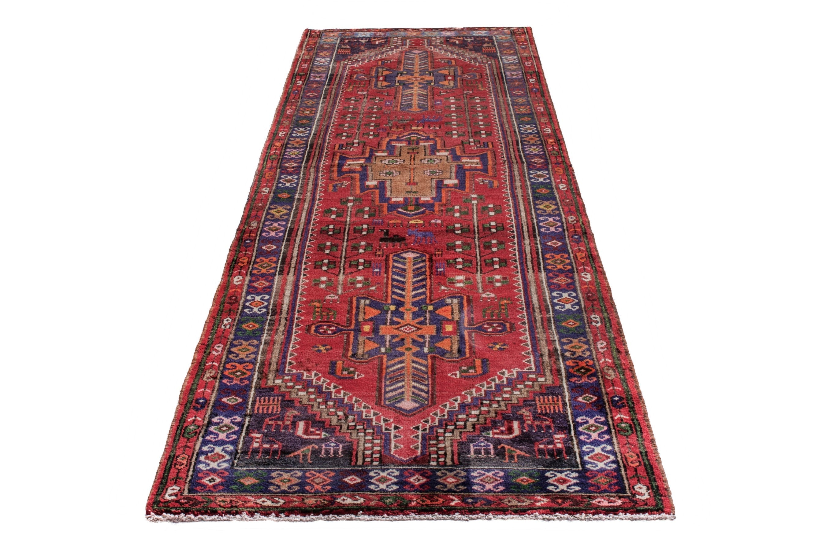 Persian Hamedan runner rug in deep red and dark brown, view 2 of 23