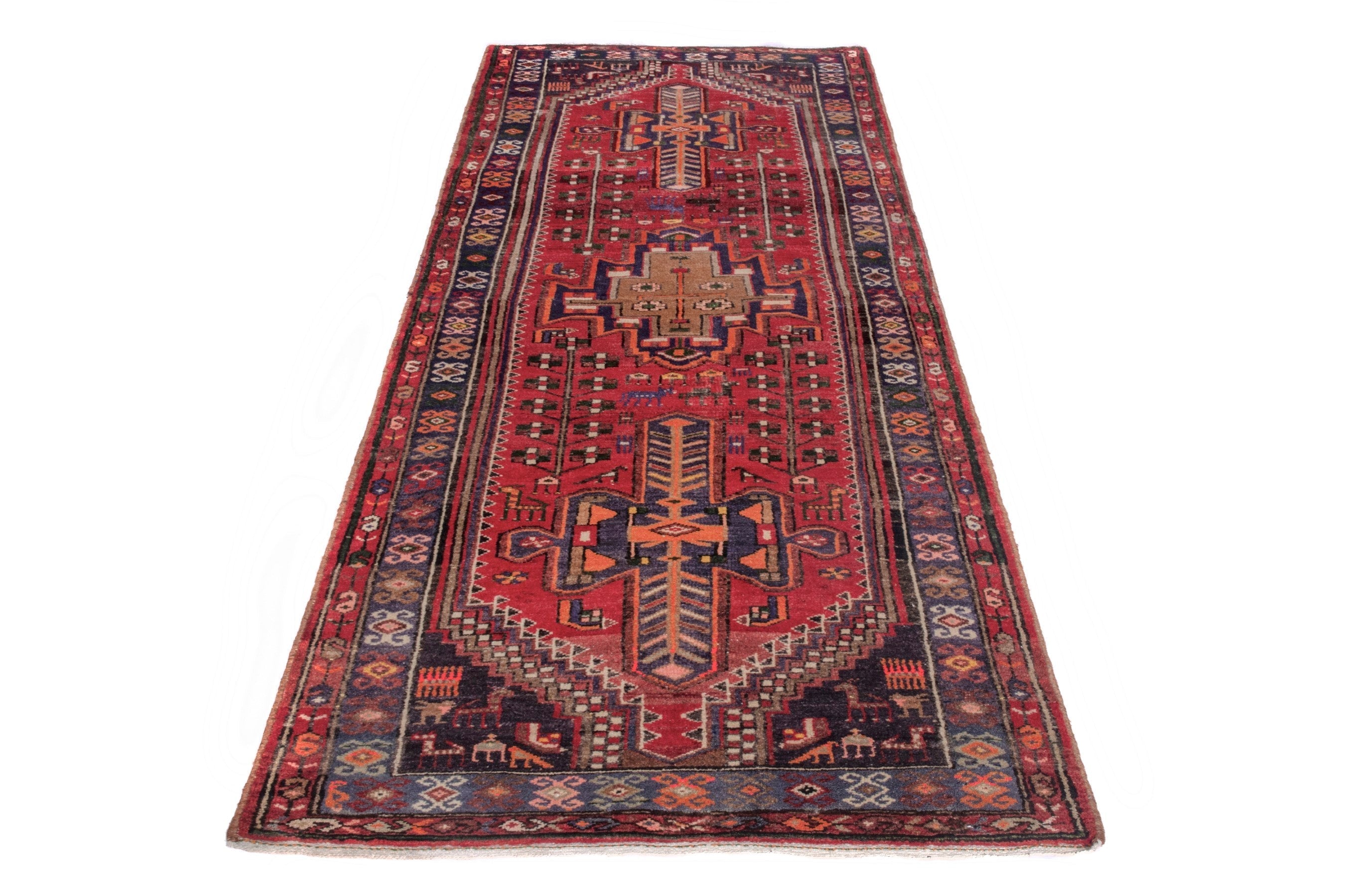 Persian Hamedan runner rug in deep red and dark brown, view 3 of 23