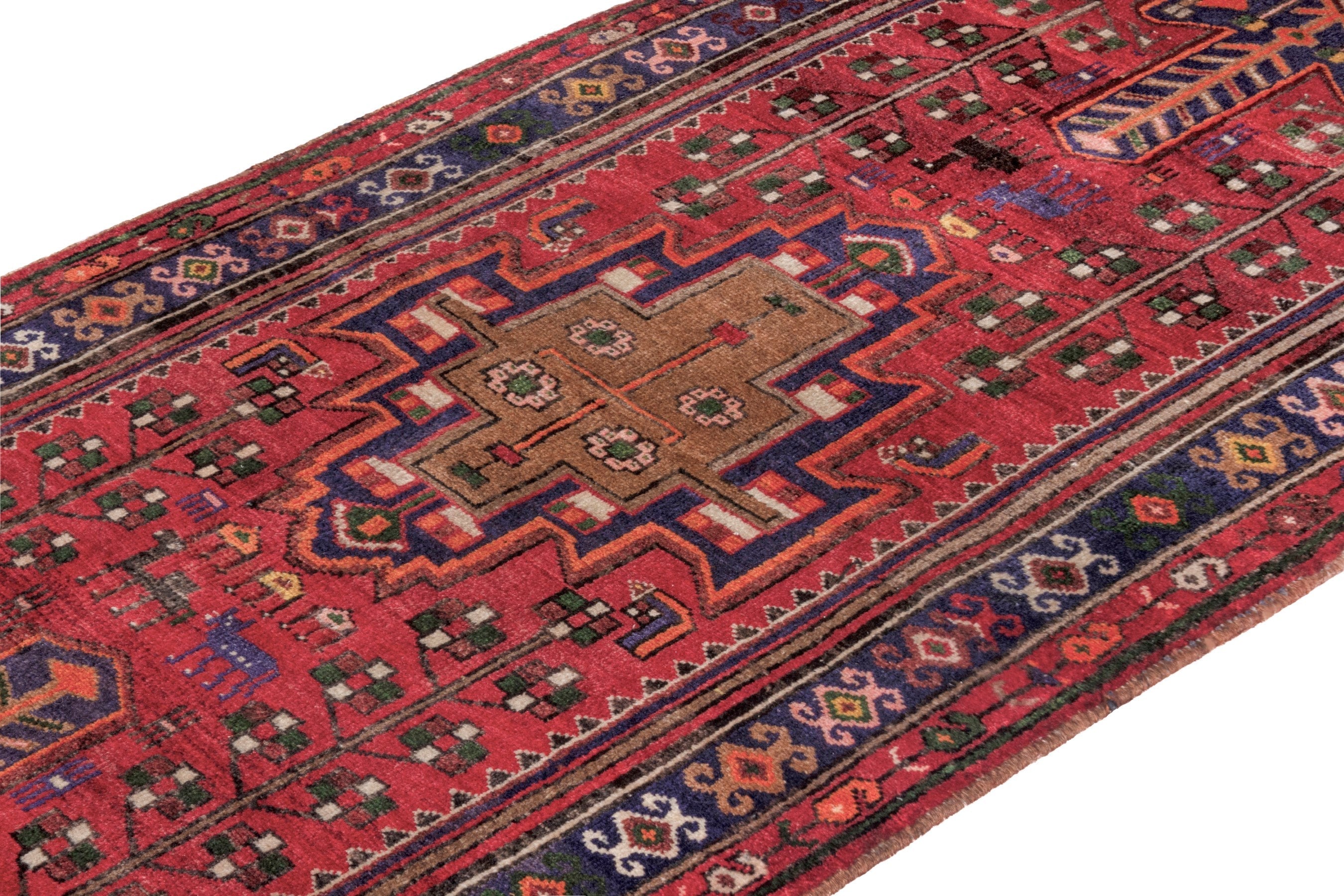 Persian Hamedan runner rug in deep red and dark brown, view 6 of 23