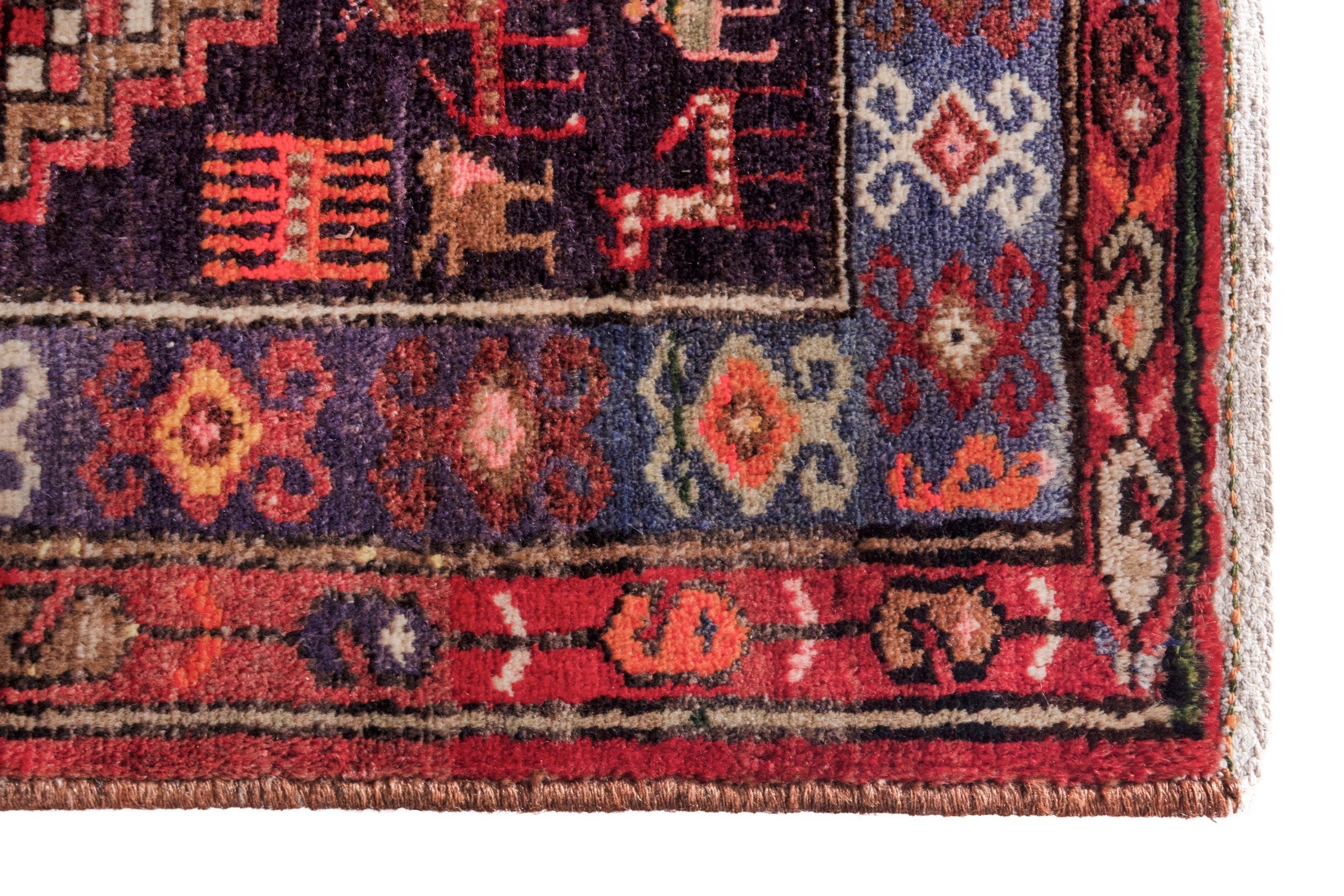 Persian Hamedan runner rug in deep red and dark brown, view 10 of 23