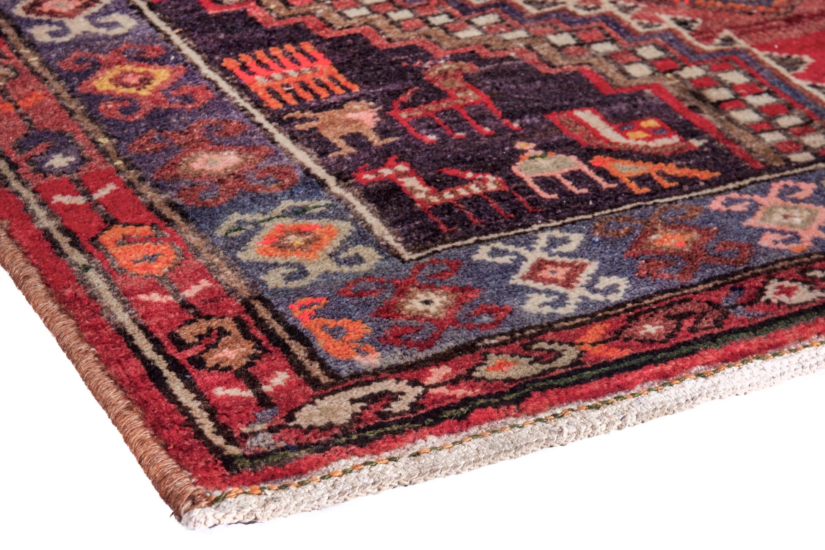 Persian Hamedan runner rug in deep red and dark brown, view 4 of 23