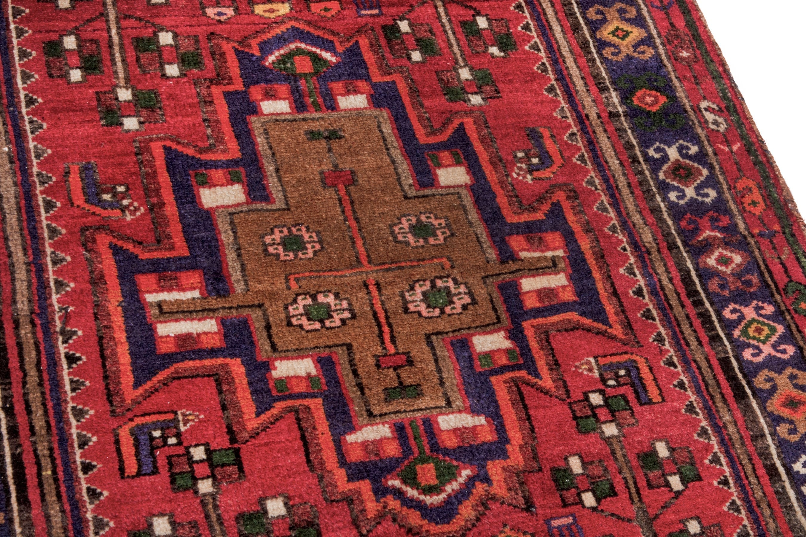 Persian Hamedan runner rug in deep red and dark brown, view 11 of 23