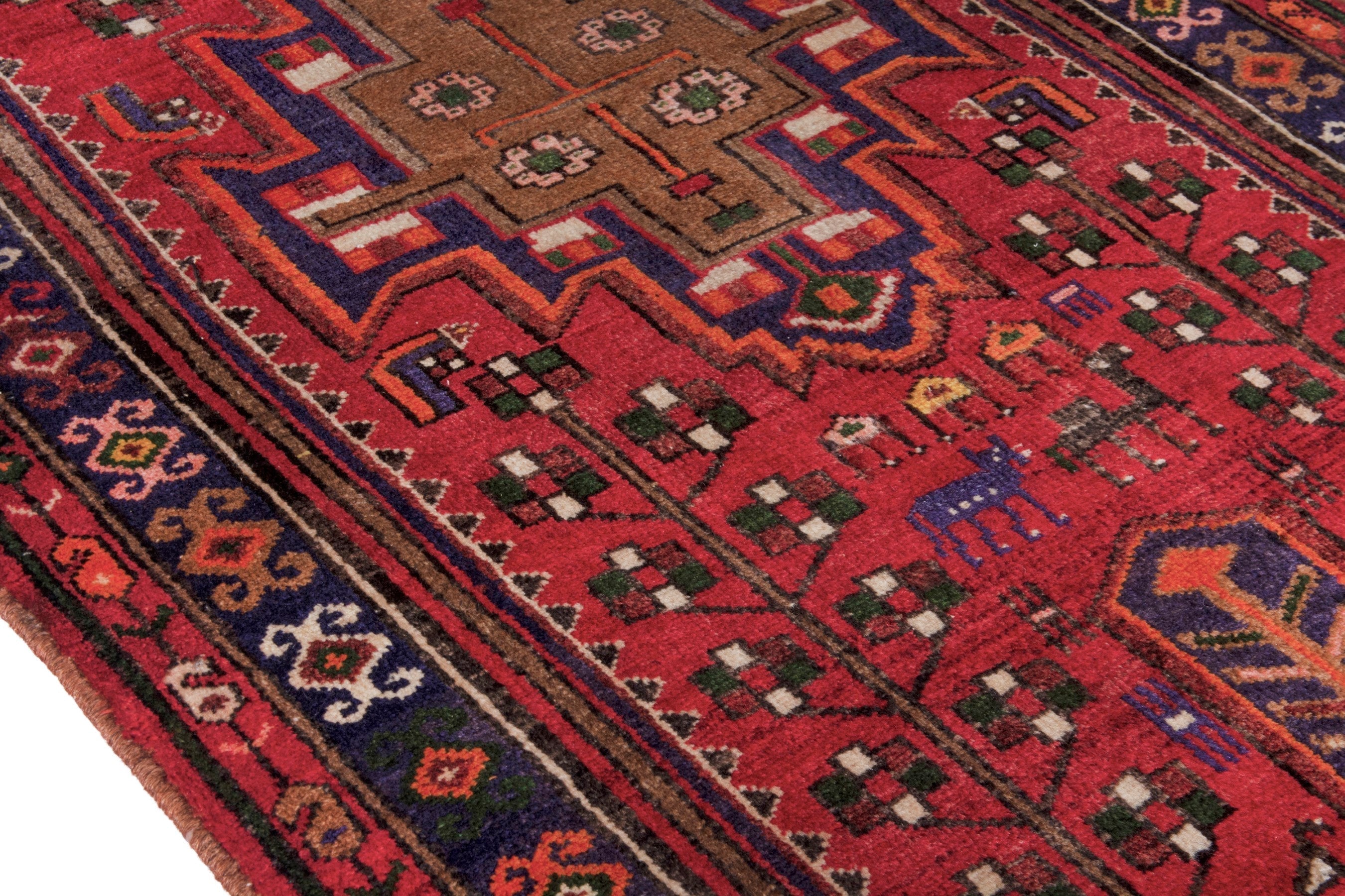 Persian Hamedan runner rug in deep red and dark brown, view 7 of 23