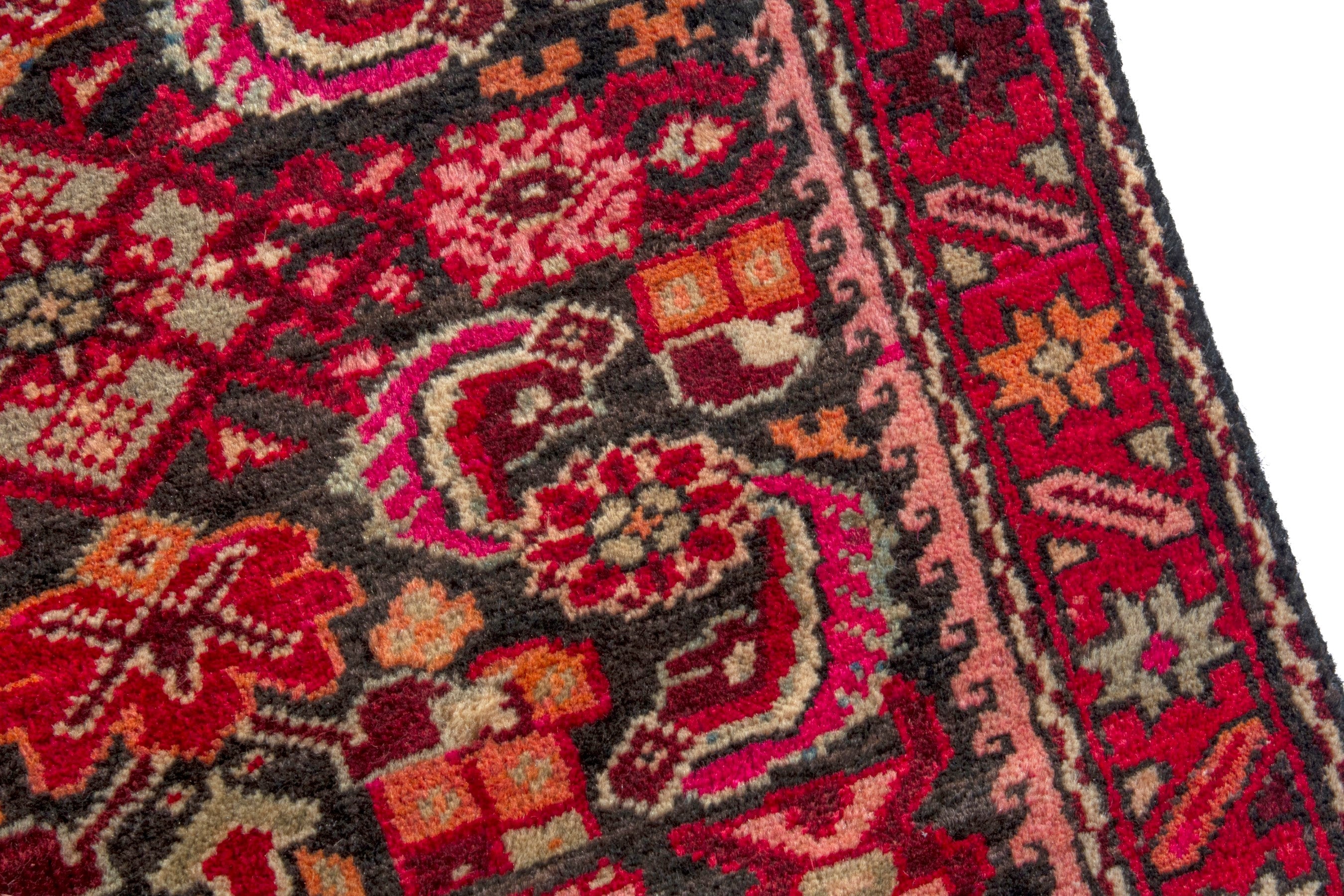 Persian Ardabil area rug in burgundy and antique gold, view 8 of 22