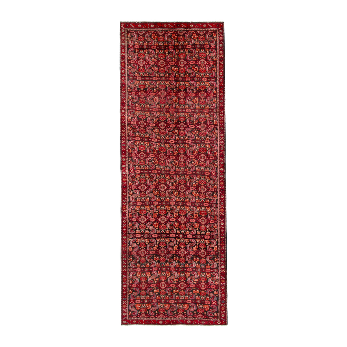Persian Ardabil runner rug in burgundy and antique gold, 4'2" x 12'4"