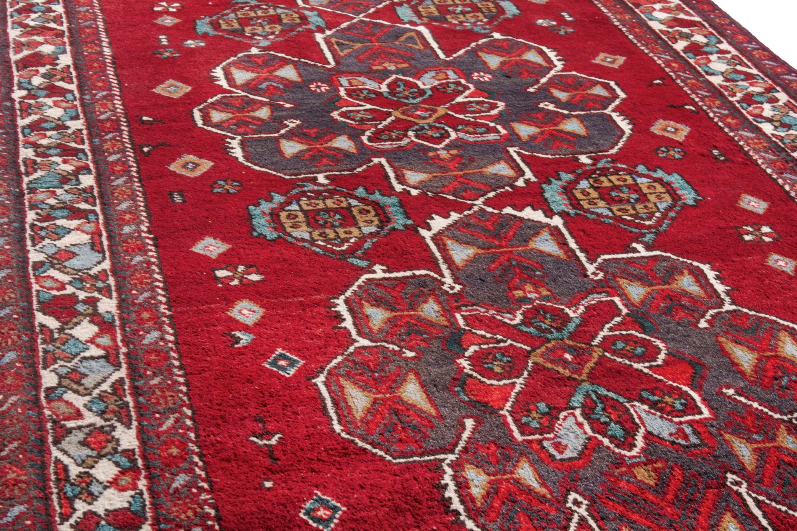 Persian Azerbaijan runner rug in deep red and cream, view 10 of 24