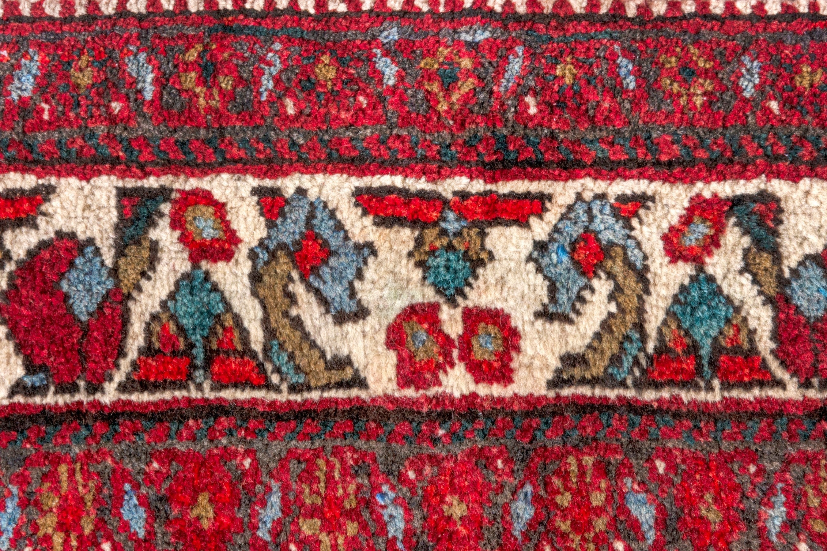 Persian Azerbaijan runner rug in deep red and cream, view 18 of 24