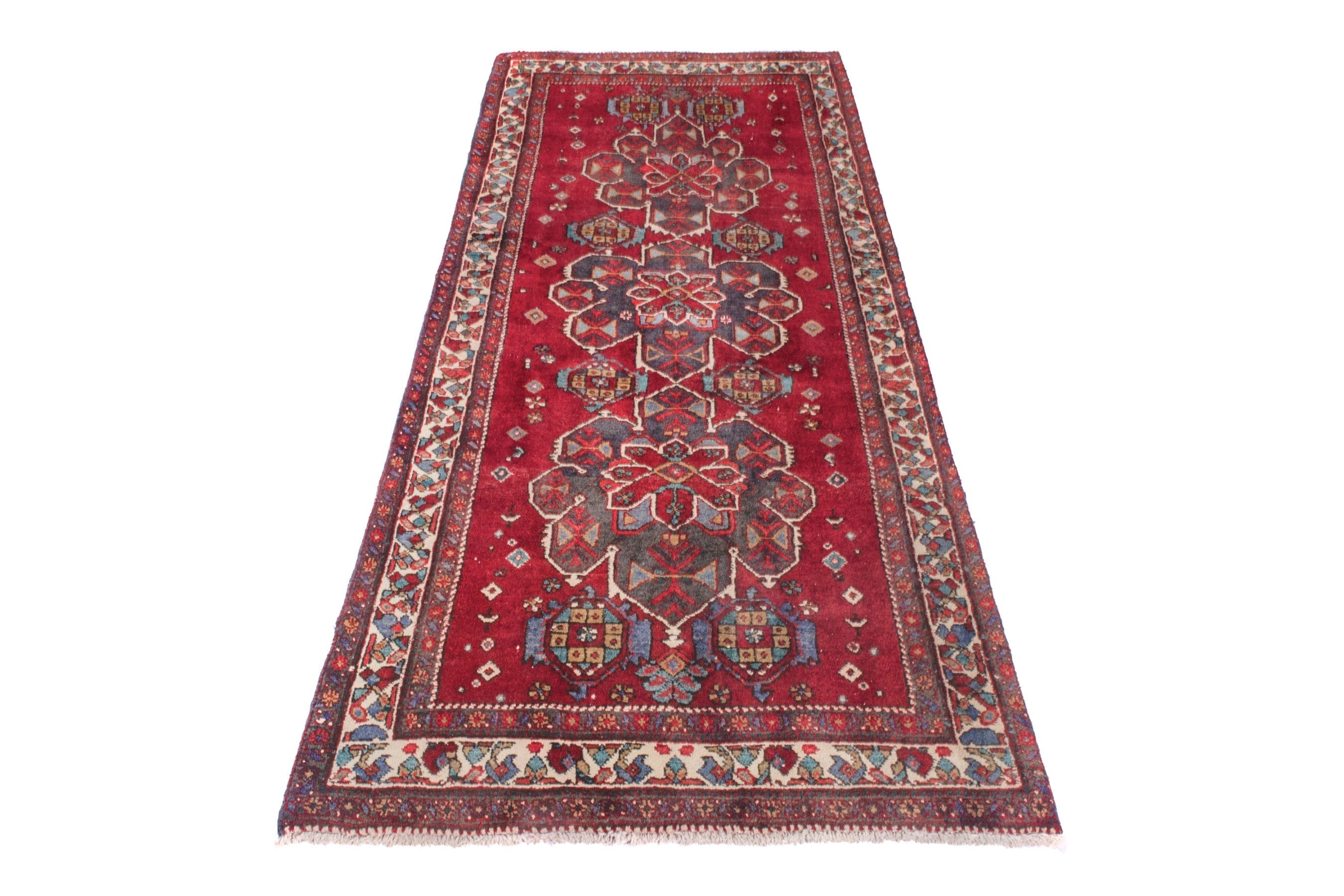 Persian Azerbaijan runner rug in deep red and cream, view 2 of 24