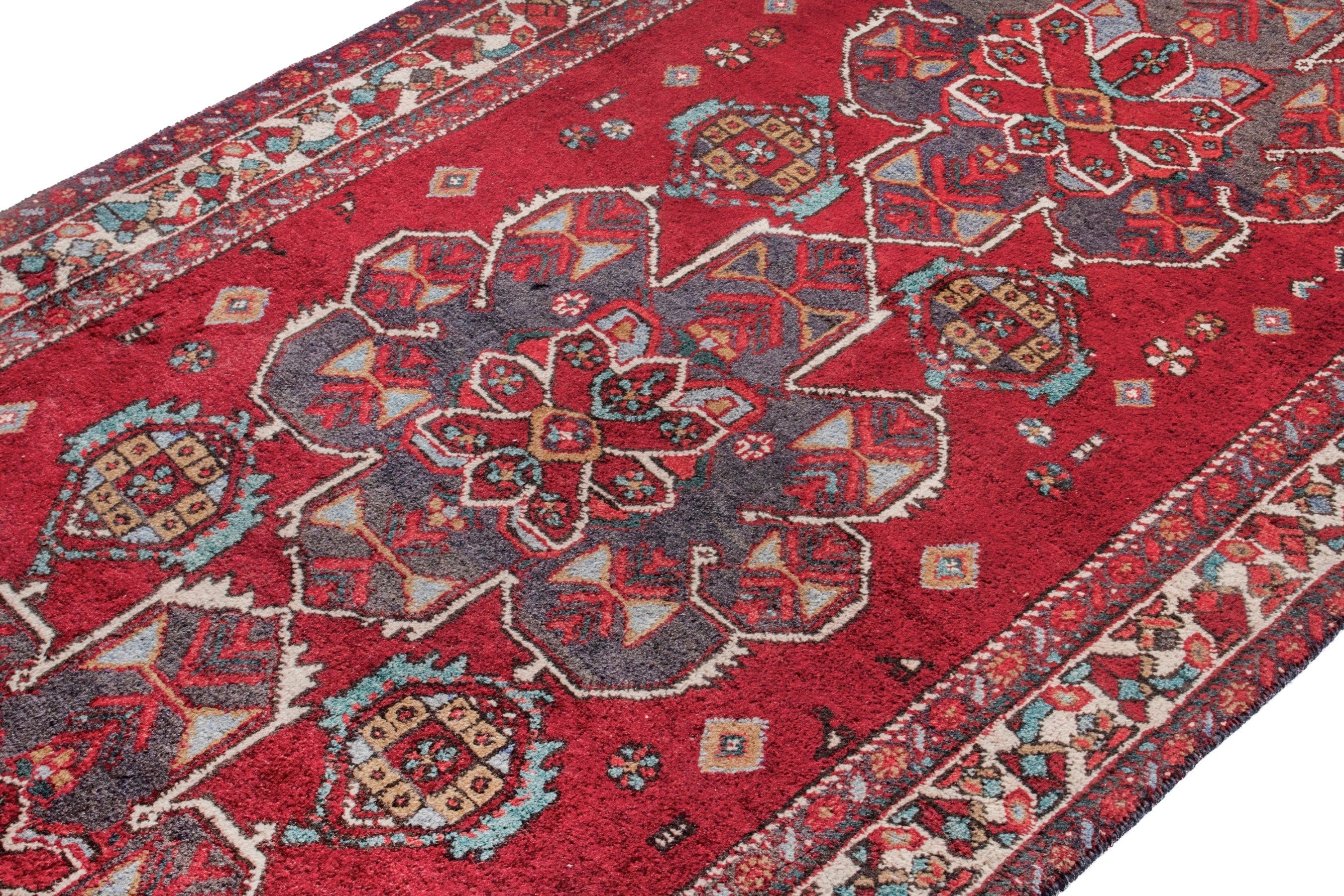 Persian Azerbaijan runner rug in deep red and cream, view 6 of 24