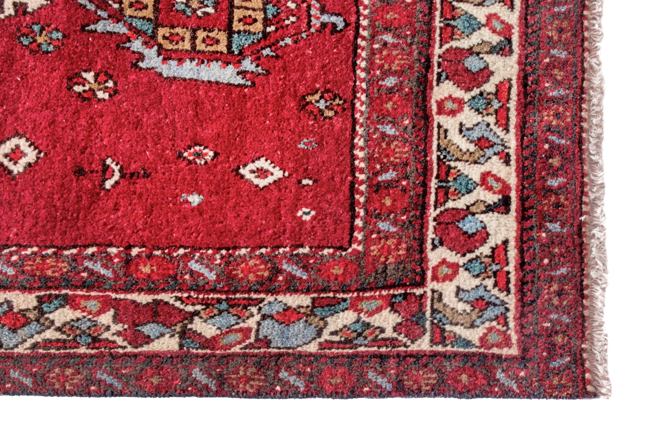 Persian Azerbaijan runner rug in deep red and cream, view 7 of 24
