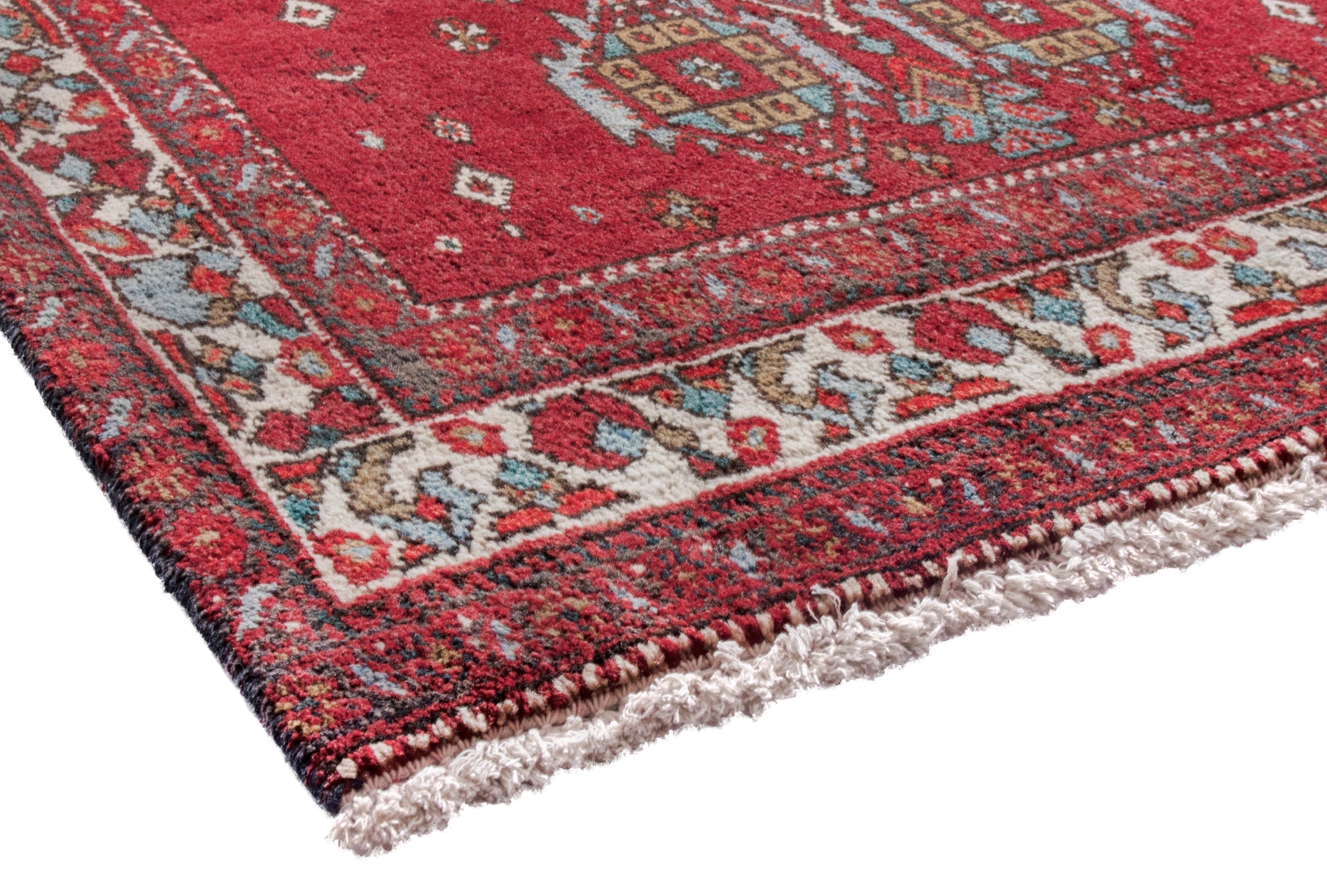 Persian Azerbaijan runner rug in deep red and cream, view 4 of 24