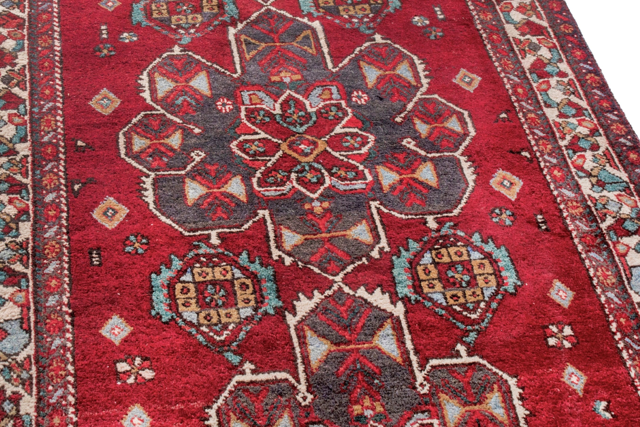 Persian Azerbaijan runner rug in deep red and cream, view 8 of 24