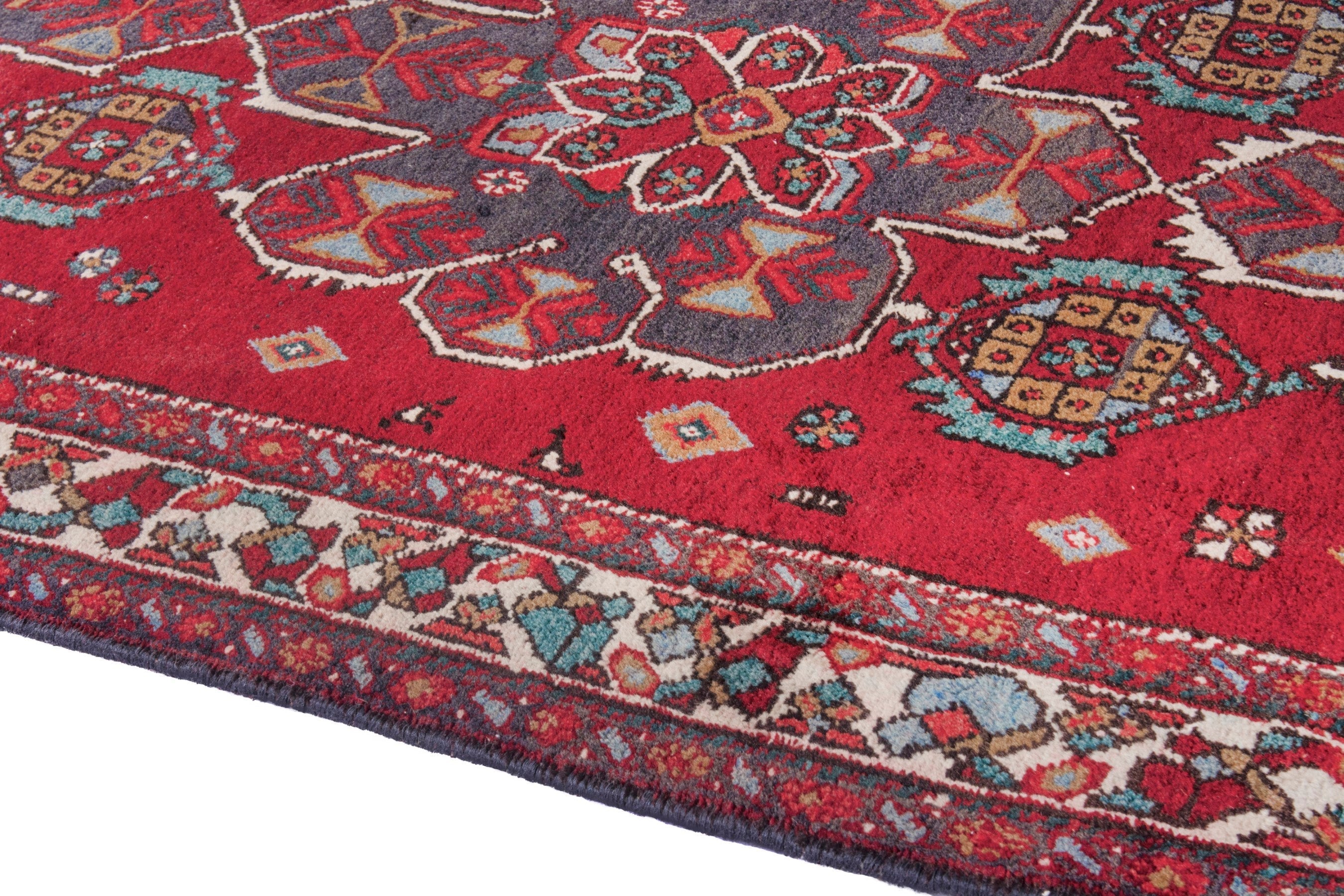 Persian Azerbaijan runner rug in deep red and cream, view 5 of 24